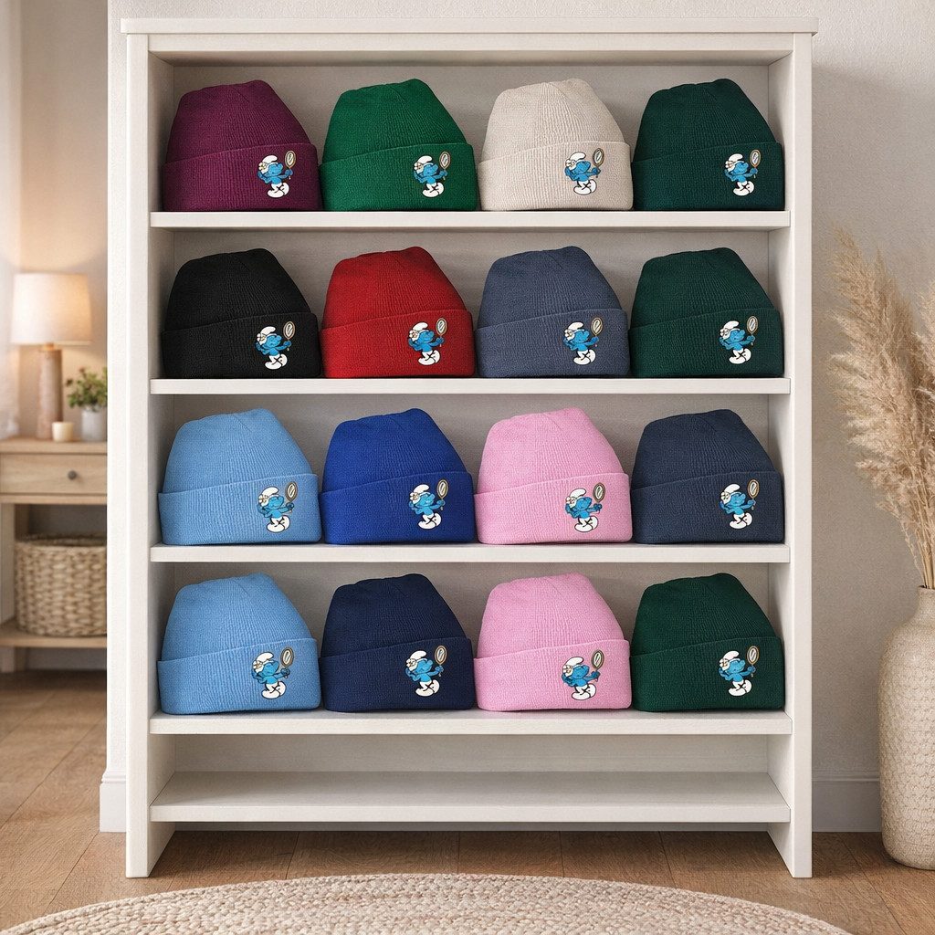 Blondie & Brownie Beanie Beauty Schlumpf Spiegelmotiv Beanie Cartoon Strickmütze Unisex (Einzelprodukt, Einzelartikel) Beanie Beauty Schlumpf Spiegel Motiv Strickmütze Unisex Winter Warm