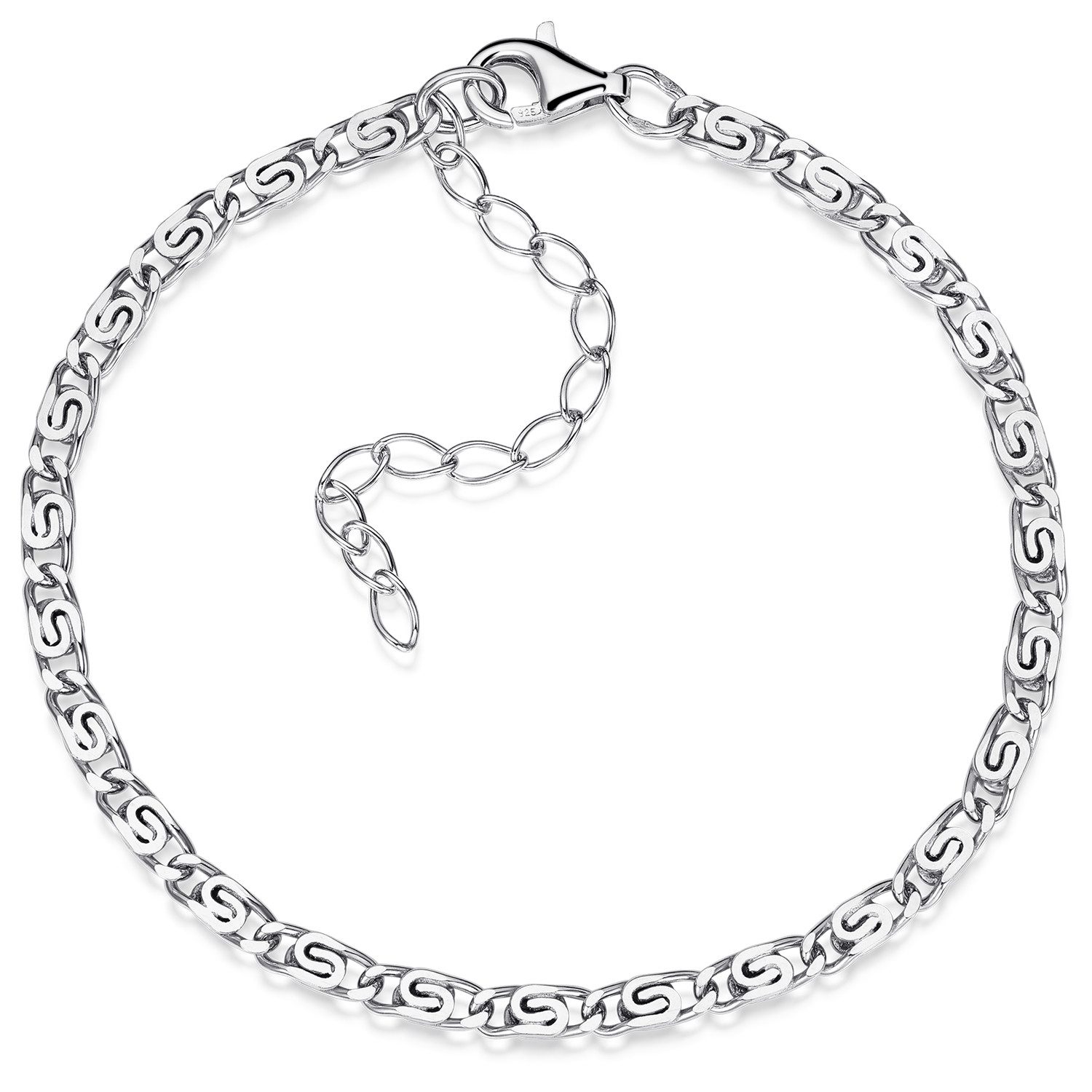 Materia Silberarmband Damen Herren S-Panzerkette 18-23cm SA-26, 925 Sterling Silber