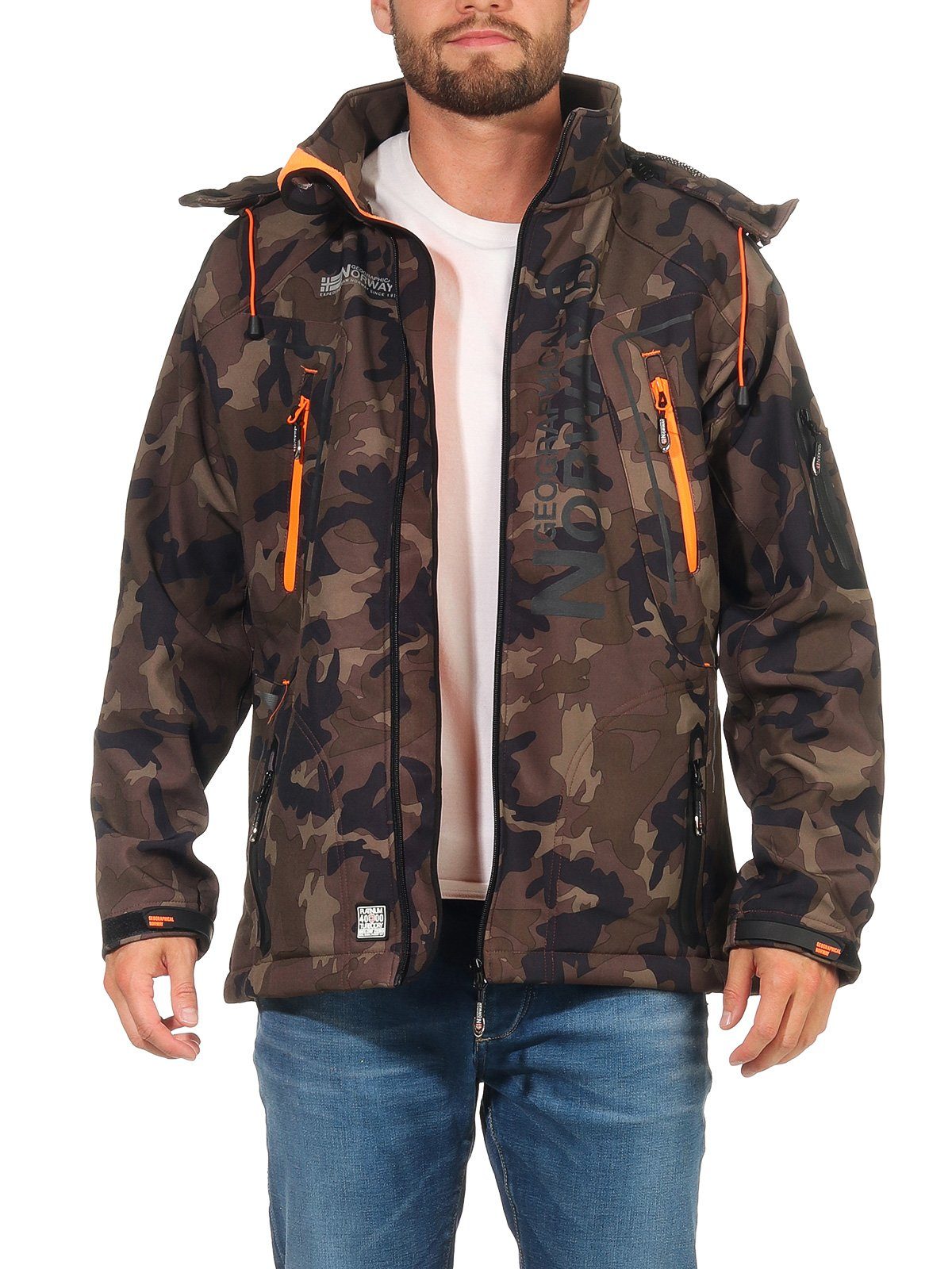 Geographical Norway Softshelljacke Herren Softshell Wander Sport Übergangsjacke Trekking Jacke in Unifarbe, mit abnehmbarer Kapuze, mit Stehkragen