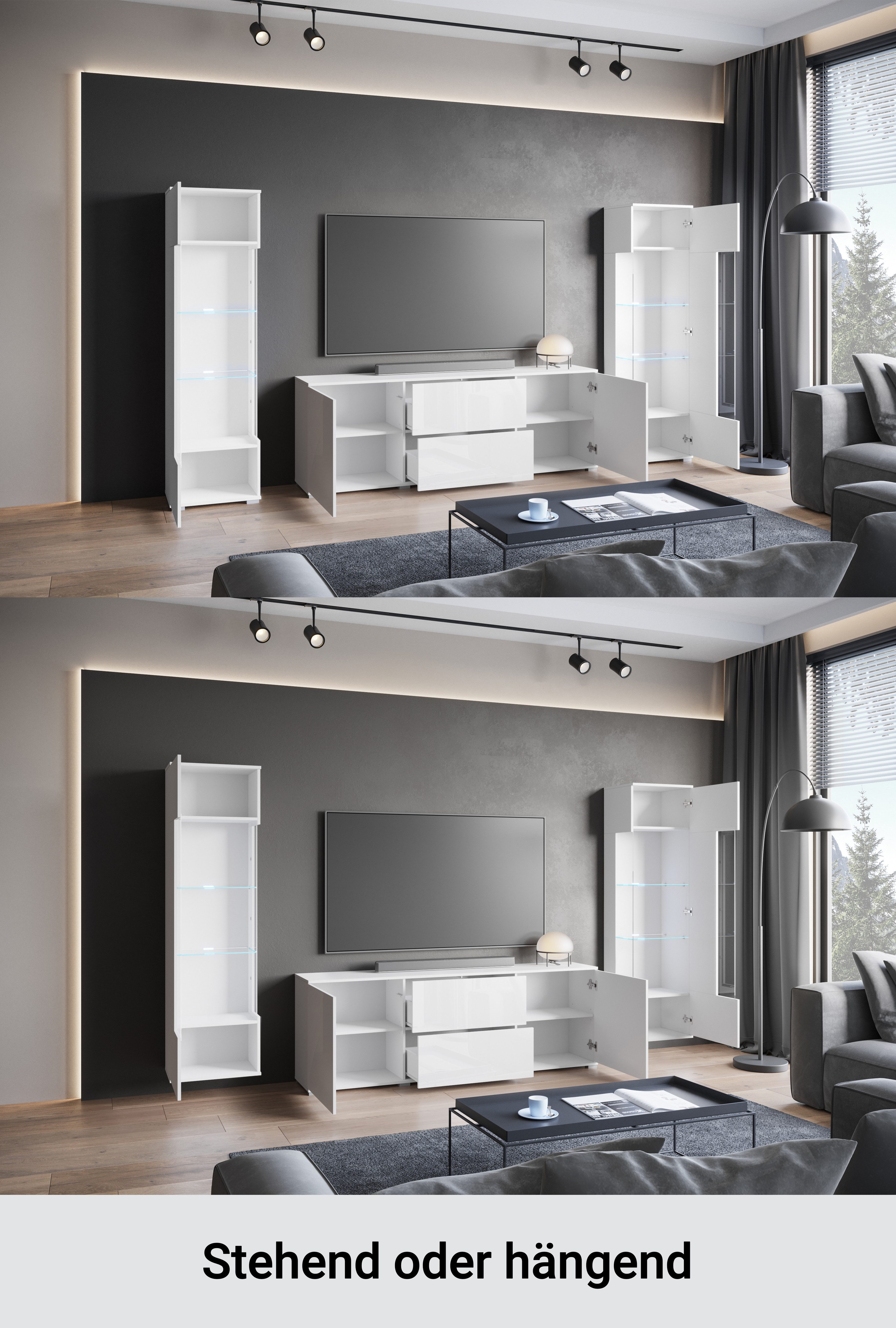 OTTO home Wohnwand KENIA, (Komplett-Set, 3-St), Vitrinen mit Eckverglasung, hängend und stehend montierbar – Bild 4 von 5