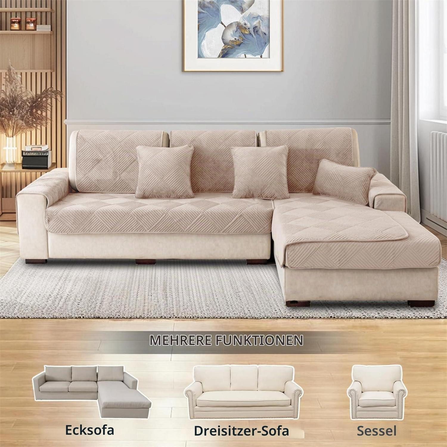 LuxusKollektion Sofahusse Sofaüberzug Flanell Khaki 70x150cm