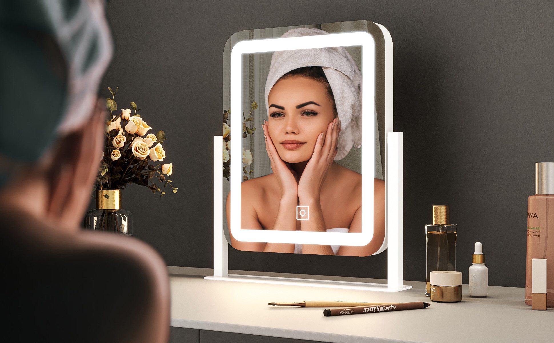 WDWRITTI Kosmetikspiegel LED Schminkspiegel 3Lichtfarben Helligkeit dimmbar günstig online kaufen