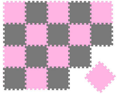 LittleTom Puzzlematte 18 Teile Baby Kinder Puzzlematte ab Null - 30x30cm, pink grau Kindermatte