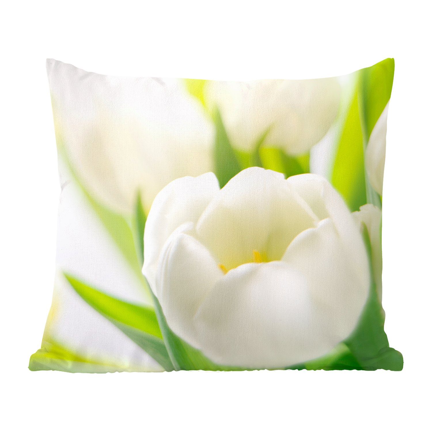 MuchoWow Dekokissen Nahaufnahme einer weißen Tulpe, Zierkissen mit Füllung für Wohzimmer, Schlafzimmer, Deko, Sofakissen