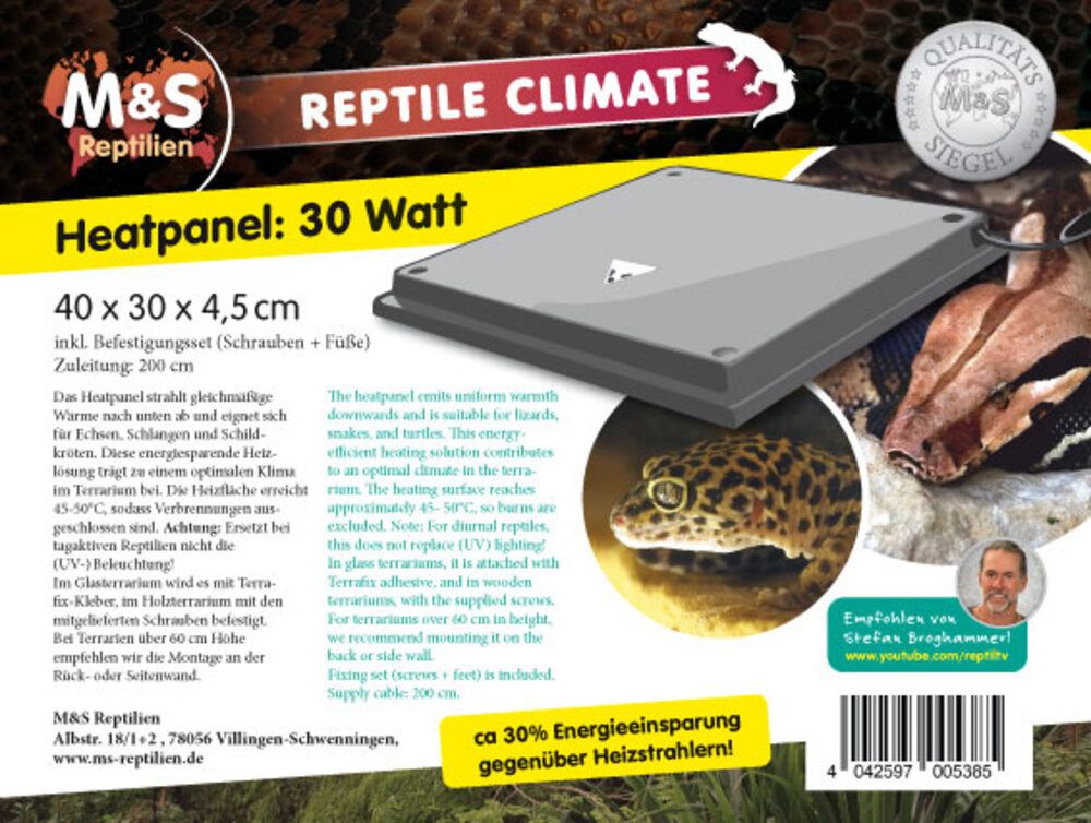 Terrarium M&S Reptile Climate, Heatpanel, 30 Watt