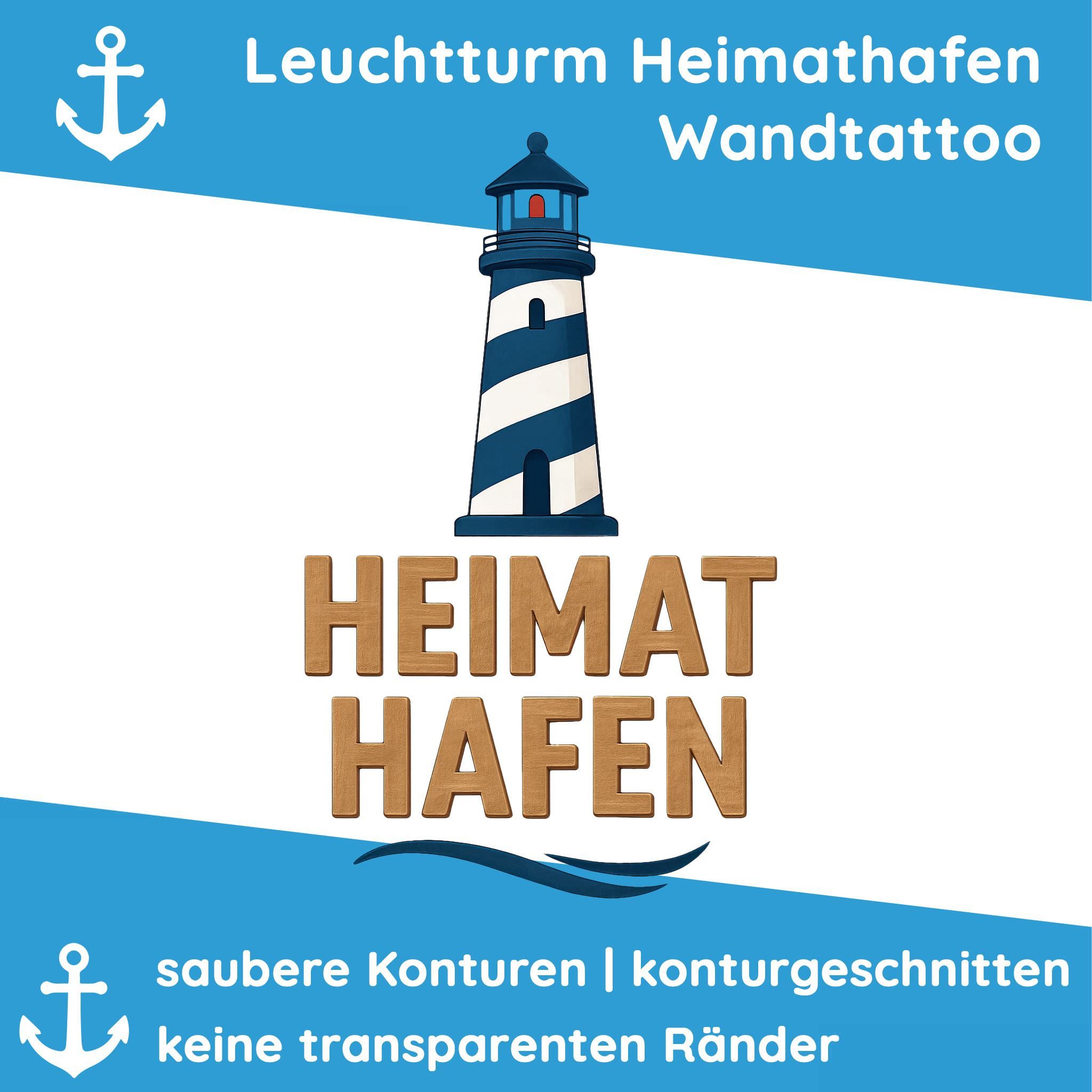 Sunnywall Wandtattoo Aufkleber Maritim Heimathafen mit Leuchtturm & Schriftzug, selbstklebend, konturgeschnitten, rückstandslos entfernbar