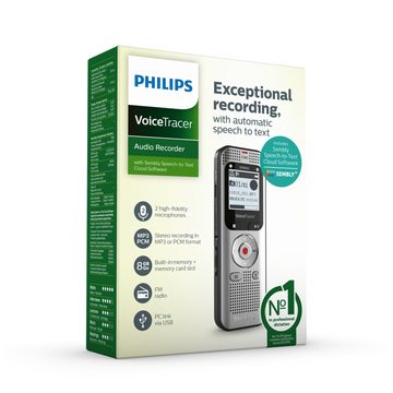 Philips DVT2015 Audio recorder Digitales Diktiergerät (Stereo MP3/PCM, 8GB, Inkl. Sembly Sprache-zu-Text-Cloud-Software)