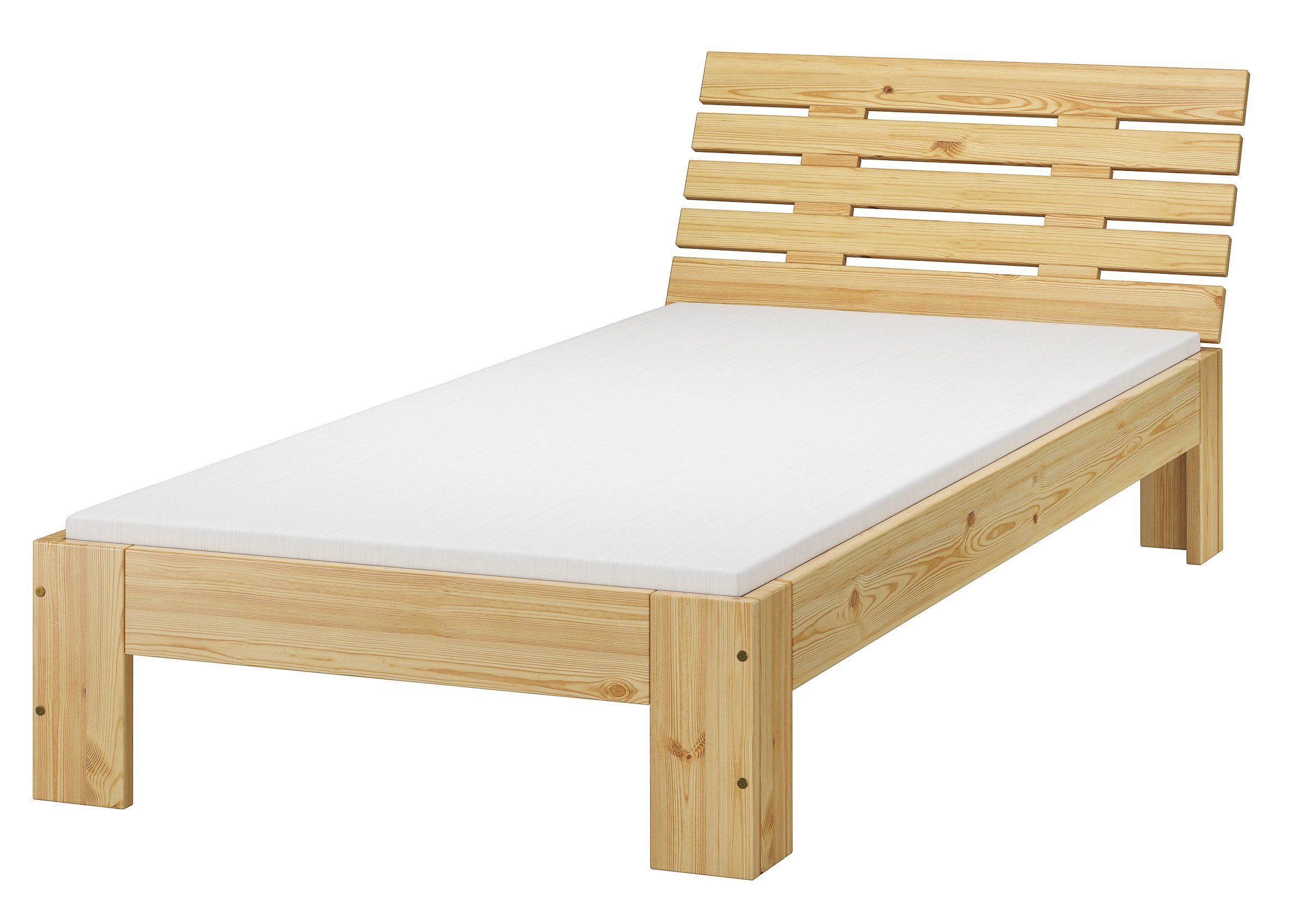 ERST-HOLZ Kieferfarblos Kiefer mit massiv Bett Matratze, Rollrost lackiert und Holzbett 90x200