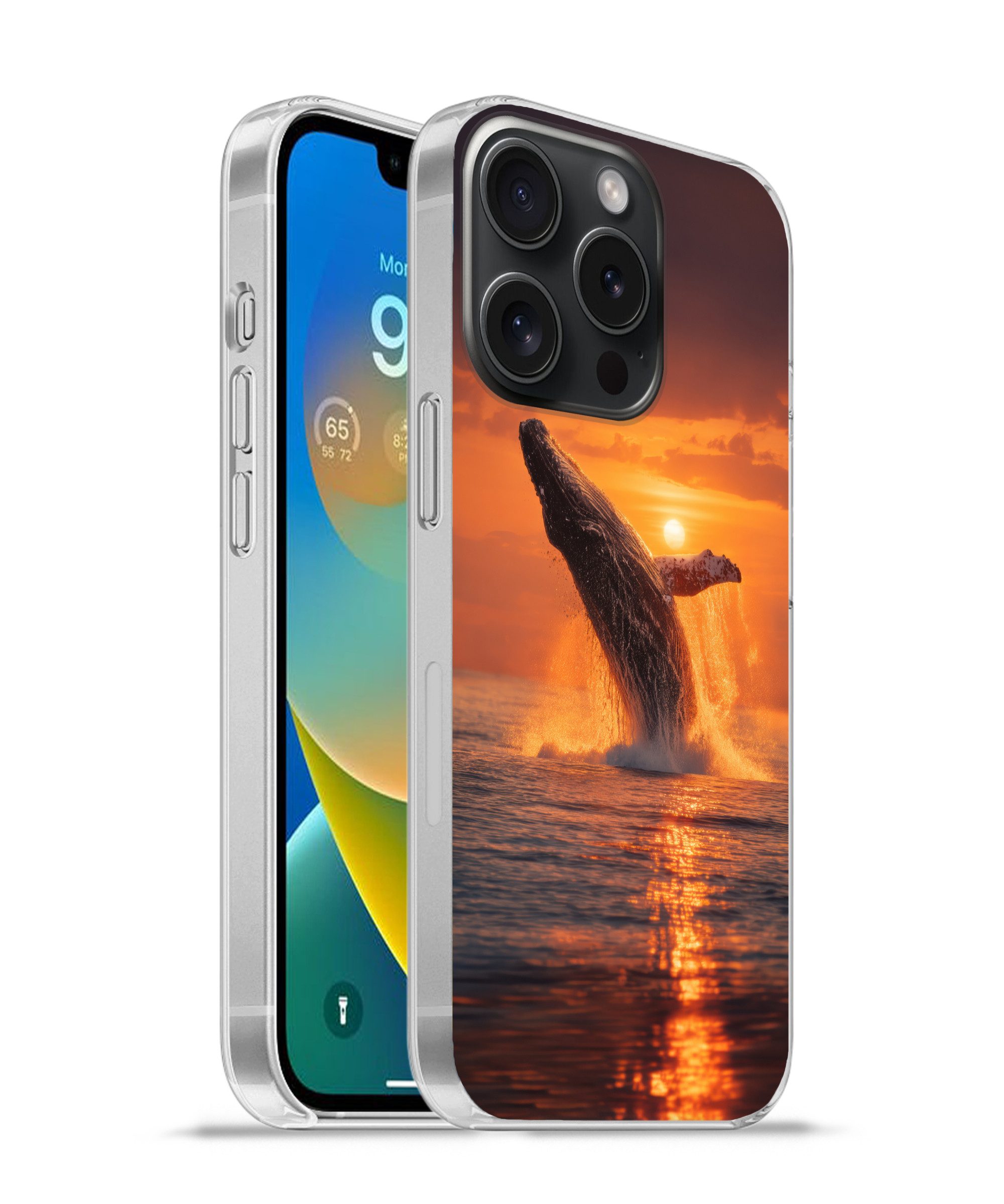 MuchoWow Handyhülle für Apple iPhone 15 Pro Wal - Sonne - Meer, Smartphone-Bumper, Print, Handy Schutzhülle Dünn