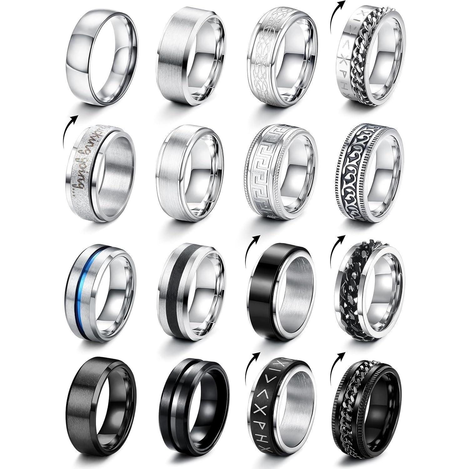 LuxusKollektion Ring-Set Ring Edelstahl Herren Silber Band Keltisch Knoten Wikinger 54 (17.2)