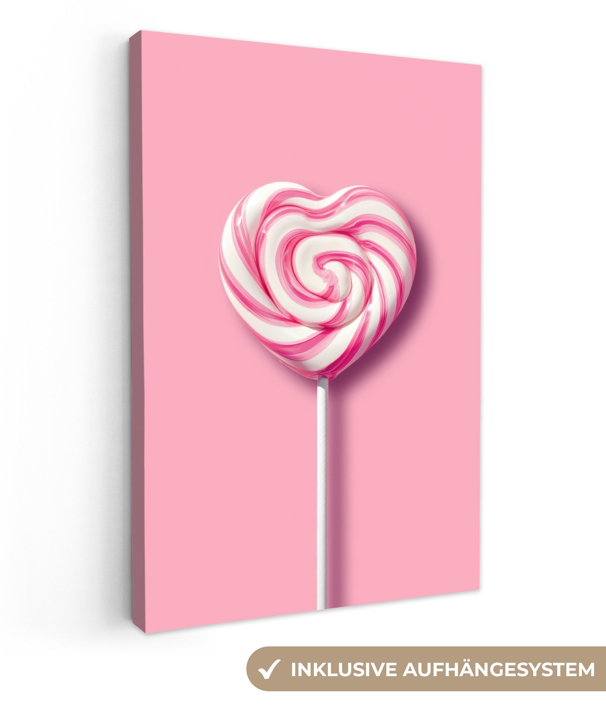 OneMillionCanvasses® Leinwandbild Süßigkeit - Lutscher - Herz - Rosa, Fotod günstig online kaufen