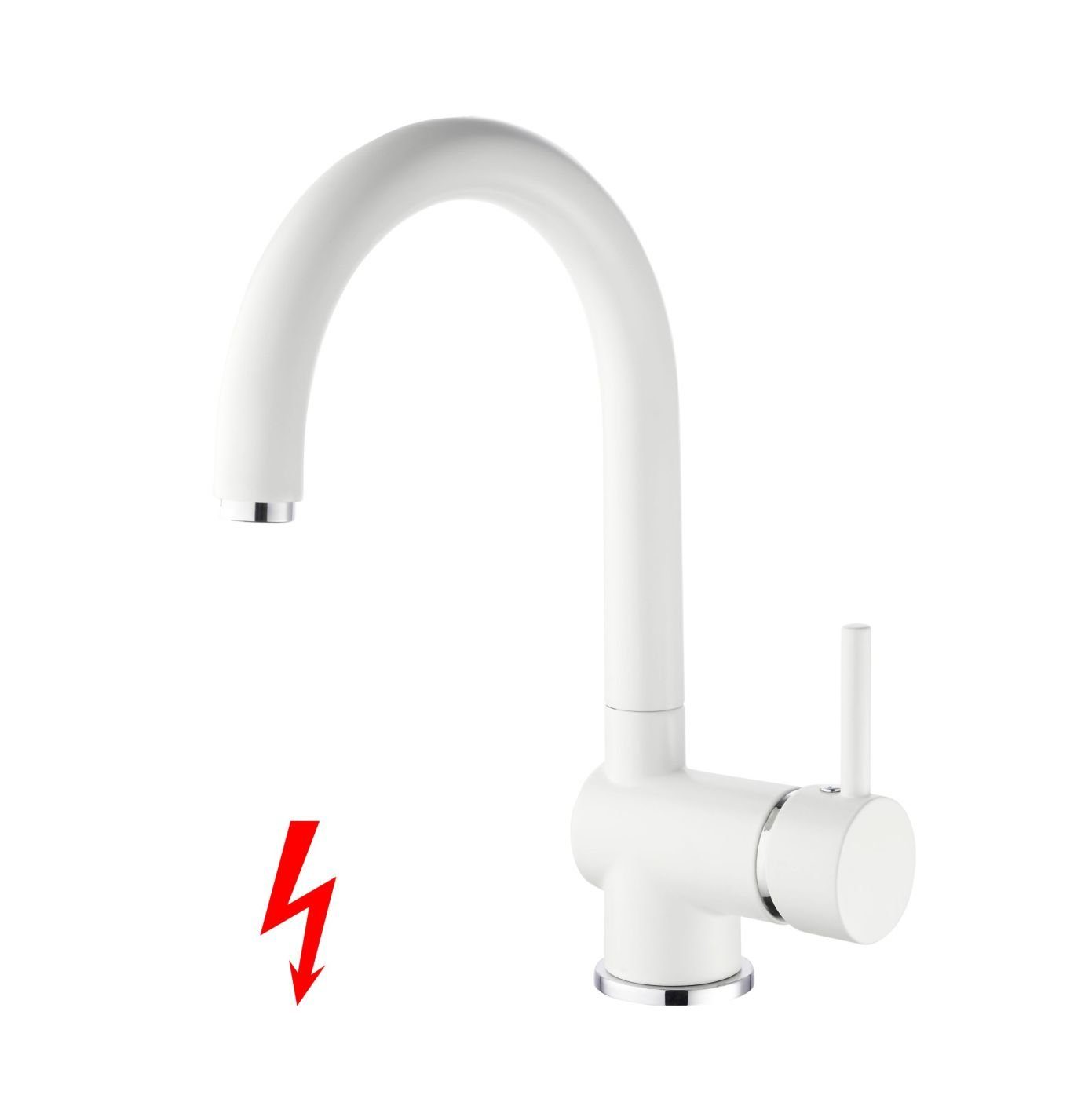 Vereg Spültischarmatur Prag Niederdruck, Einhebelmischer, Küchenarmatur, Boiler, Rundbogen, weiß