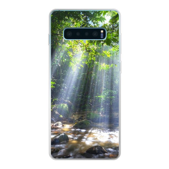 MuchoWow Handyhülle Sonnenstrahlen dringen durch die Bäume in den Regenwald von Malaysia Phone Case Handyhülle Samsung Galaxy S10+ Silikon Schutzhülle