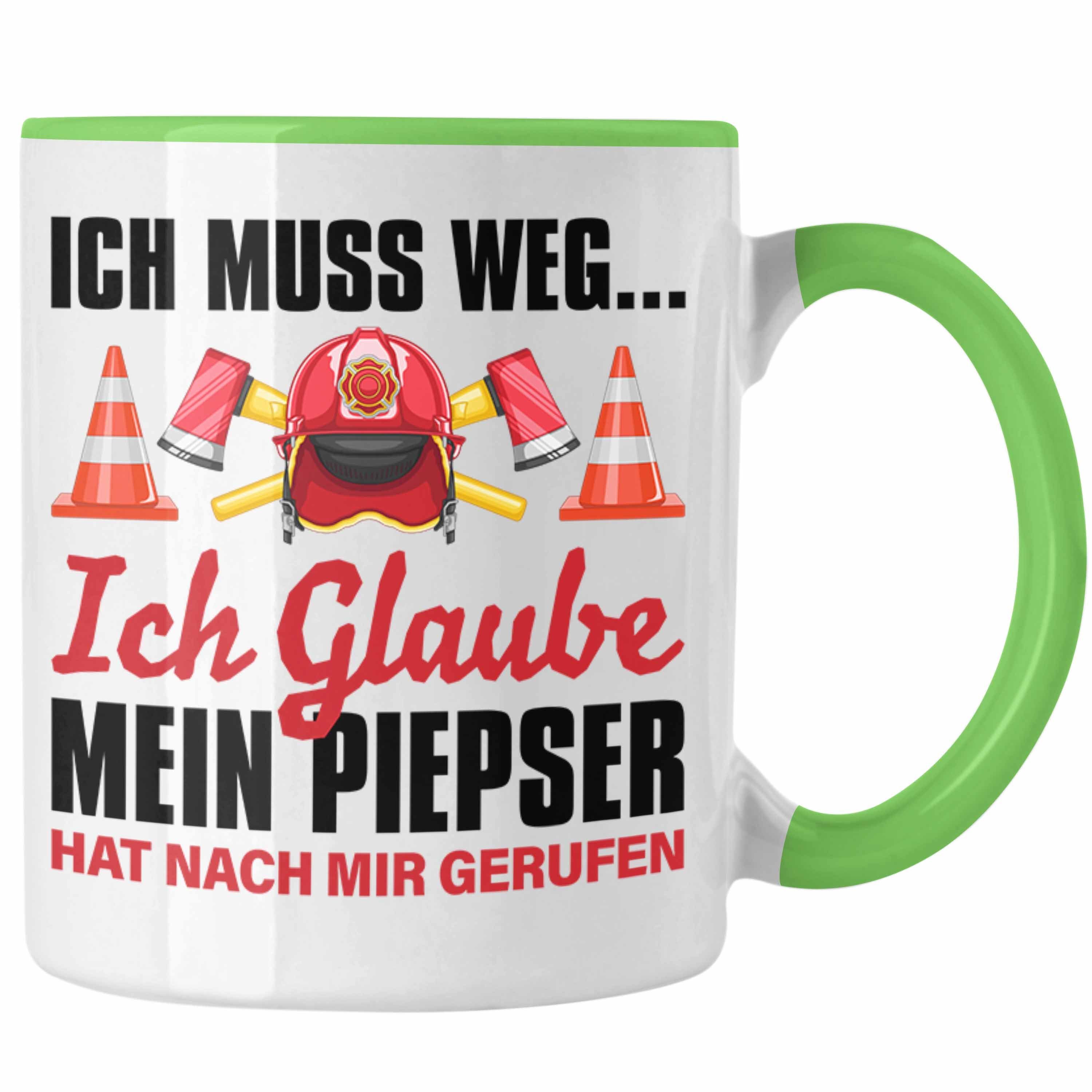 Trendation Tasse Trendation - Feuerwehr Tasse Geschenk für Feuerwehrmann Geburtstag Männer Spruch Grün