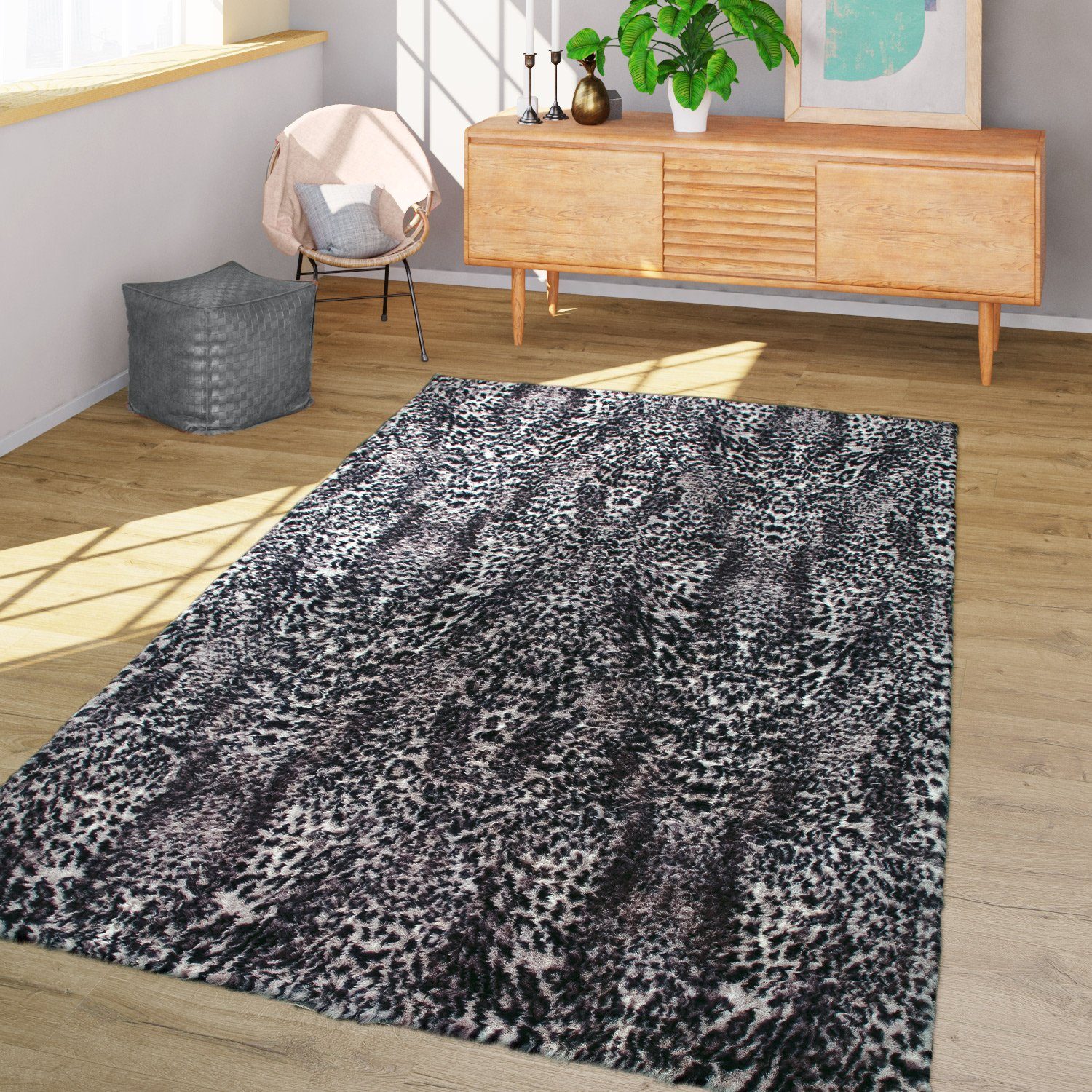 Fellteppich Wohnzimmer Fellteppich Kunstfell Hochflor Home, mm Muster, 34 TT Leoparden Höhe: rund