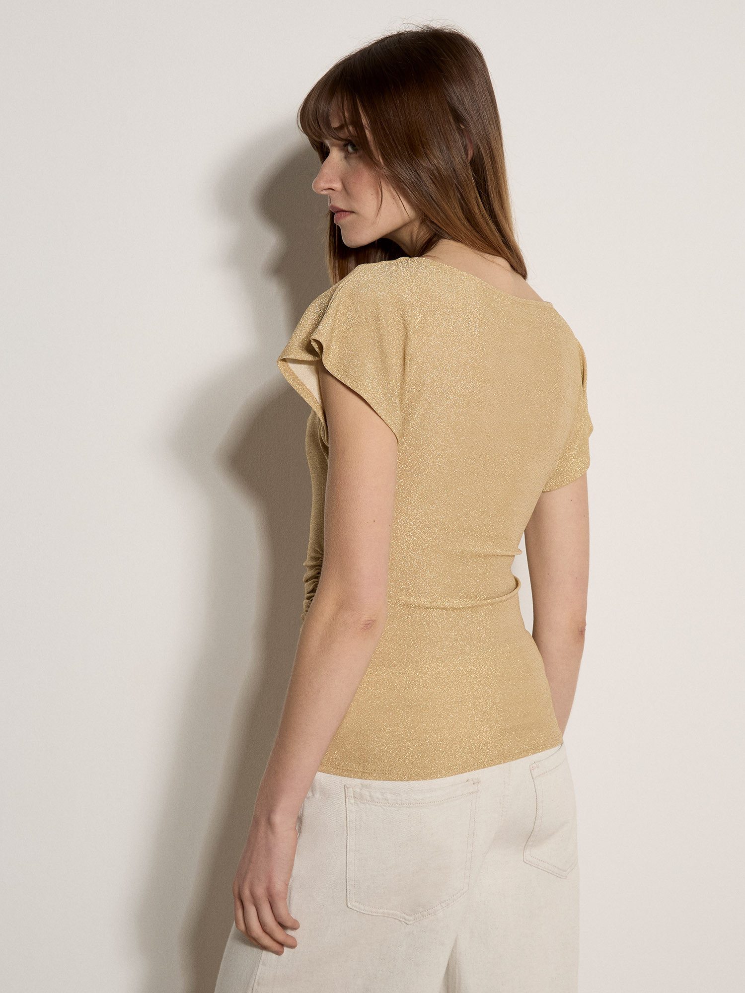 Apricot Paillettenshirt Partytop mit Glitzer