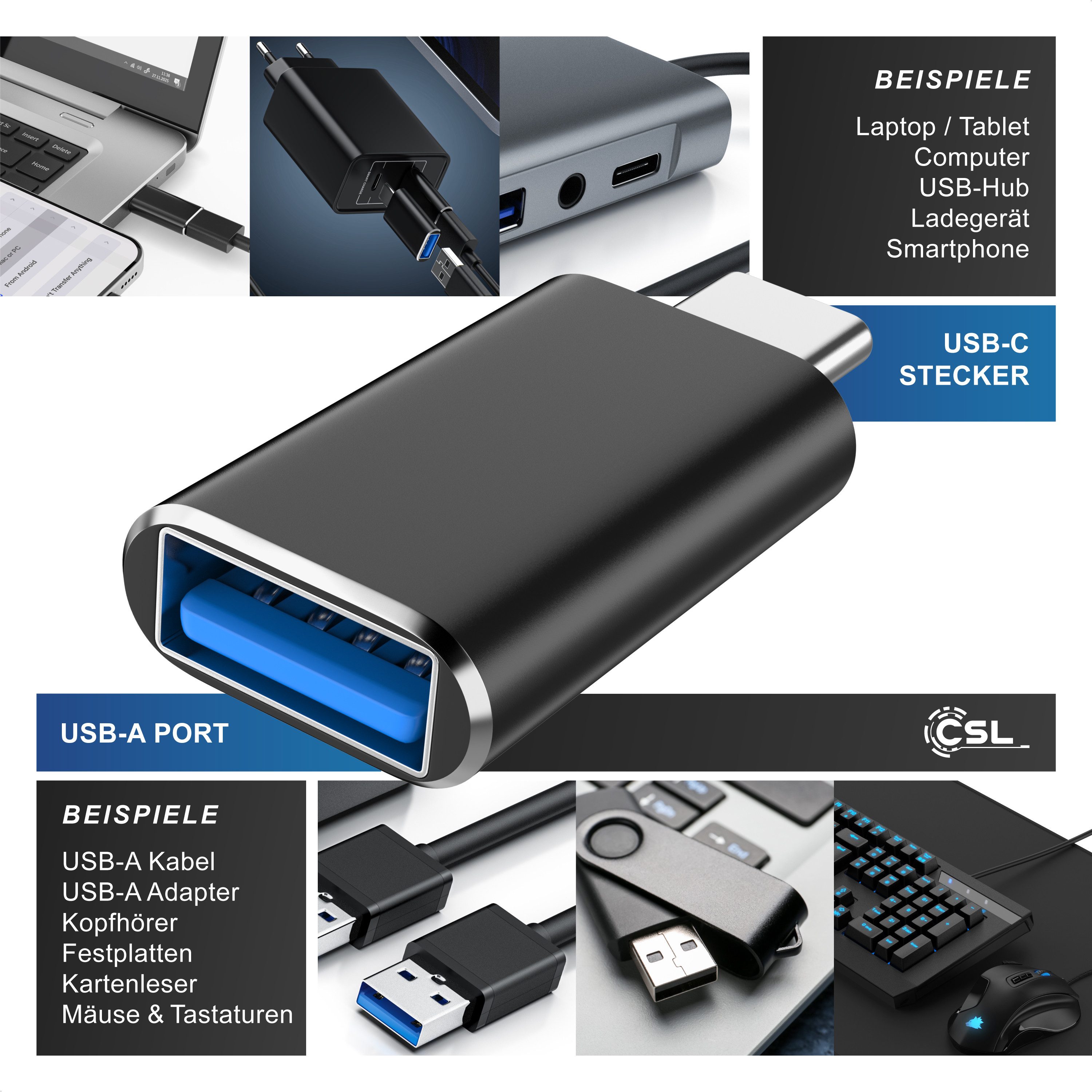 CSL Stecker USB-C auf USB-A Buchse für Handy, Laptop & Tablet, Konverter USB-Adapter USB Typ C zu USB Typ A, 10 Gbit/s, USB 3.2 Gen 2, OTG, Aluminium, Plug & Pl – Bild 4 von 5