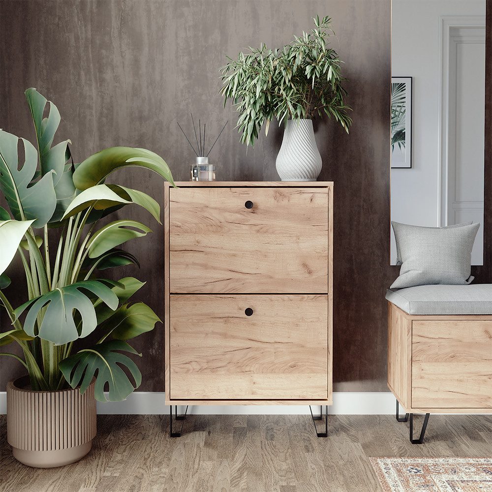 Vicco Schuhkipper Siri, Goldkraft Eiche, 60 x 92 cm mit 2 Klappschubladen