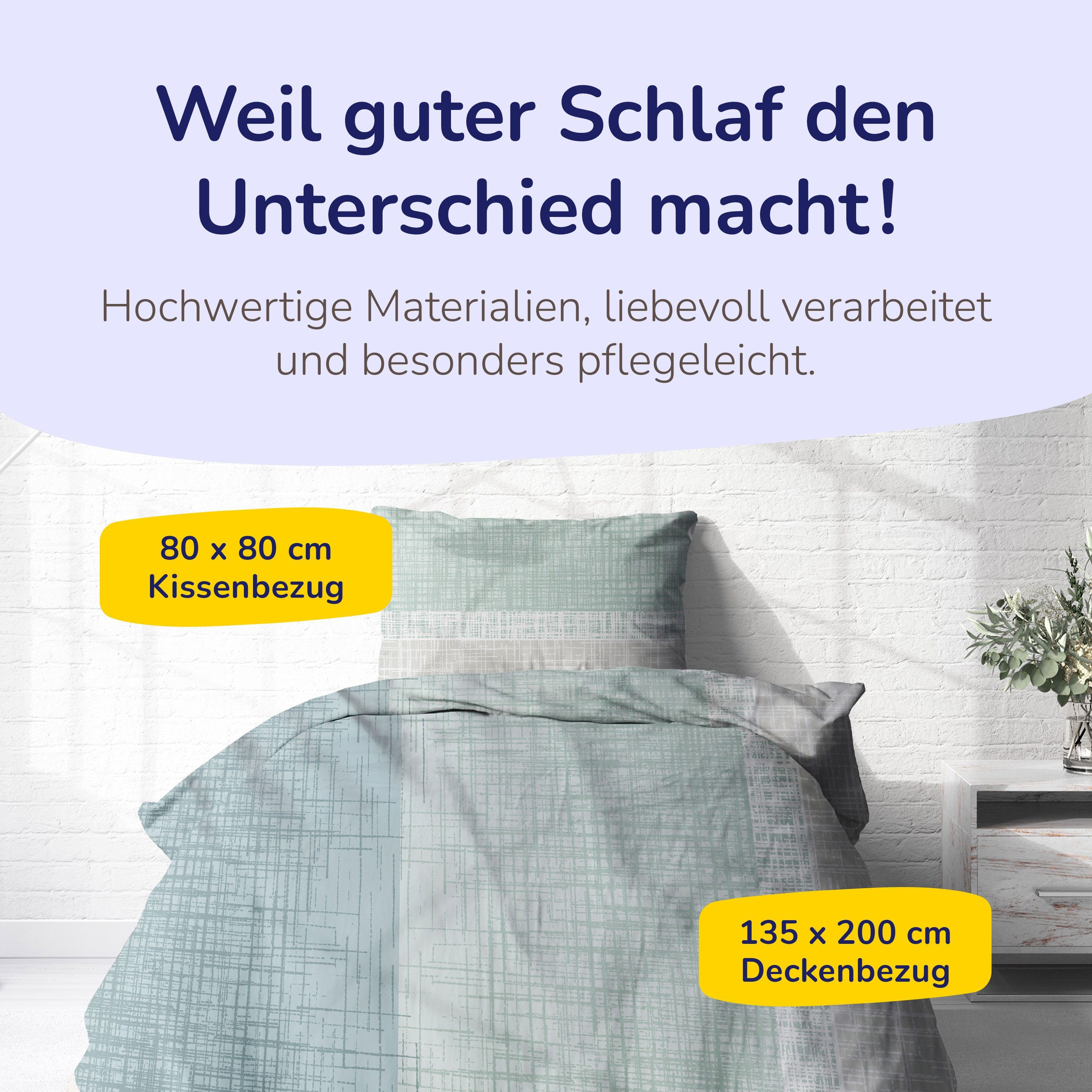 Träumschön Bettwäsche Premium Baumwolle 135x200 oder 155x220 cm, Calm Grün, Baumwolle, 2 teilig, mit Reißverschluss, luftig und leichte Sommerbettwäsche