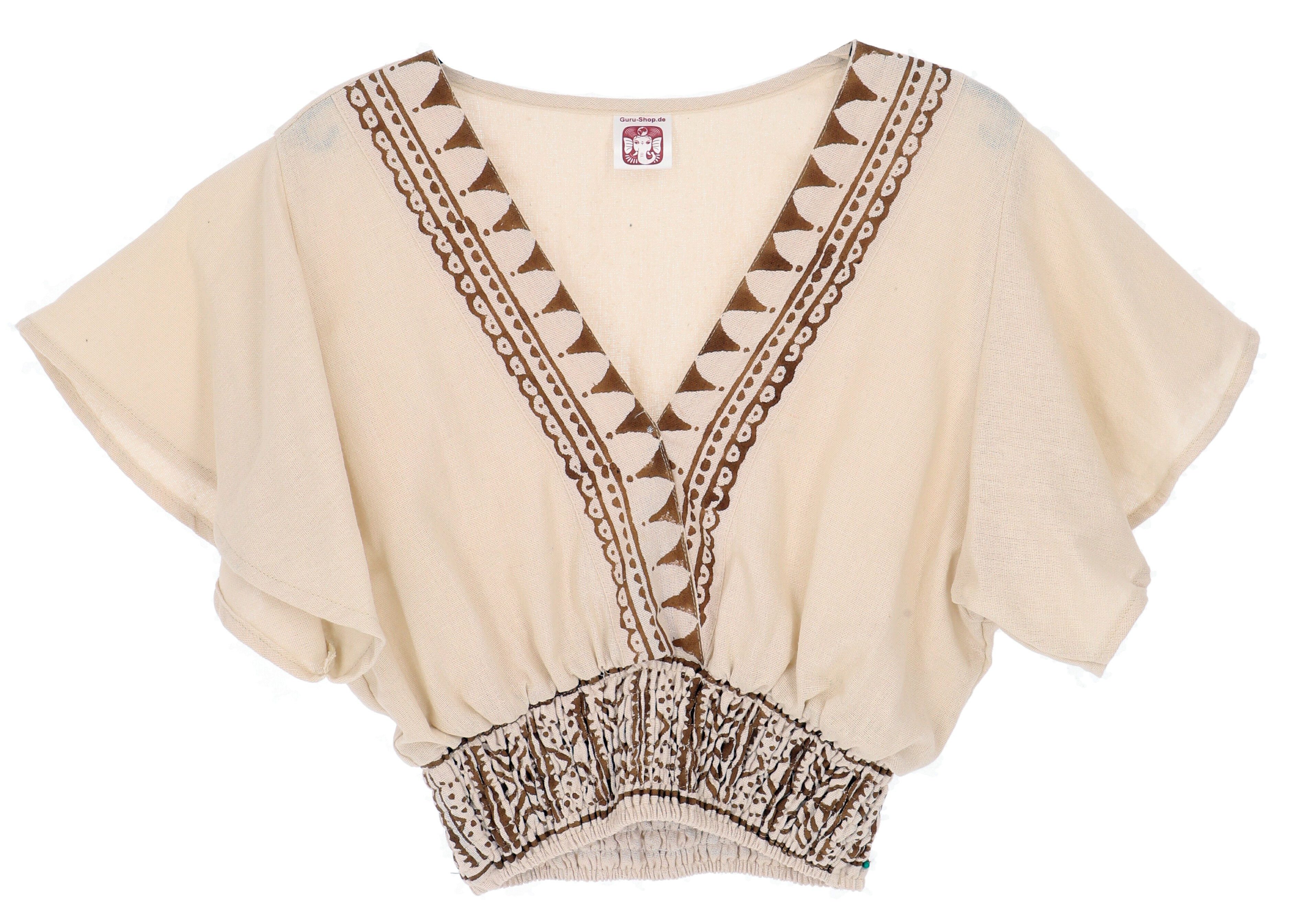 Guru-Shop Longbluse Boho Bluse, kurz geschnittene Baumwollbluse -.. alternative Bekleidung