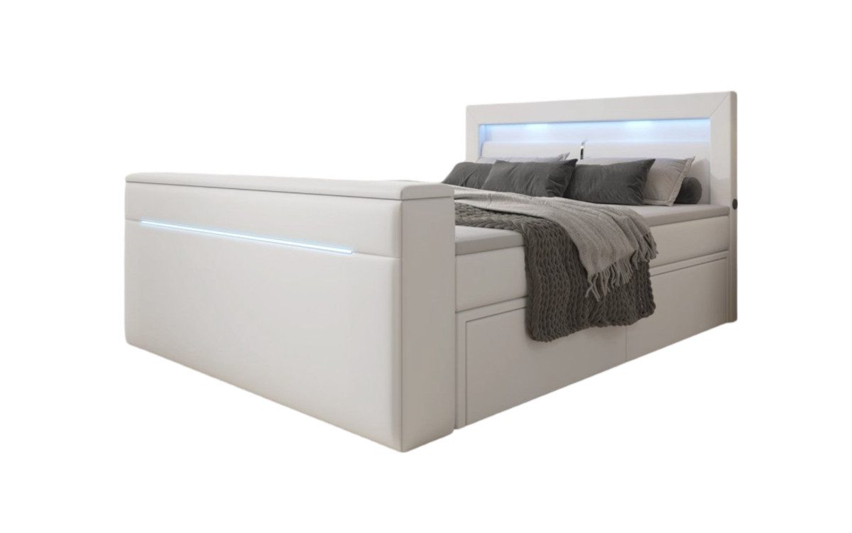 Luxusbetten24 Boxspringbett Rinori, mit TV Lift, USB, LED und Stauraum