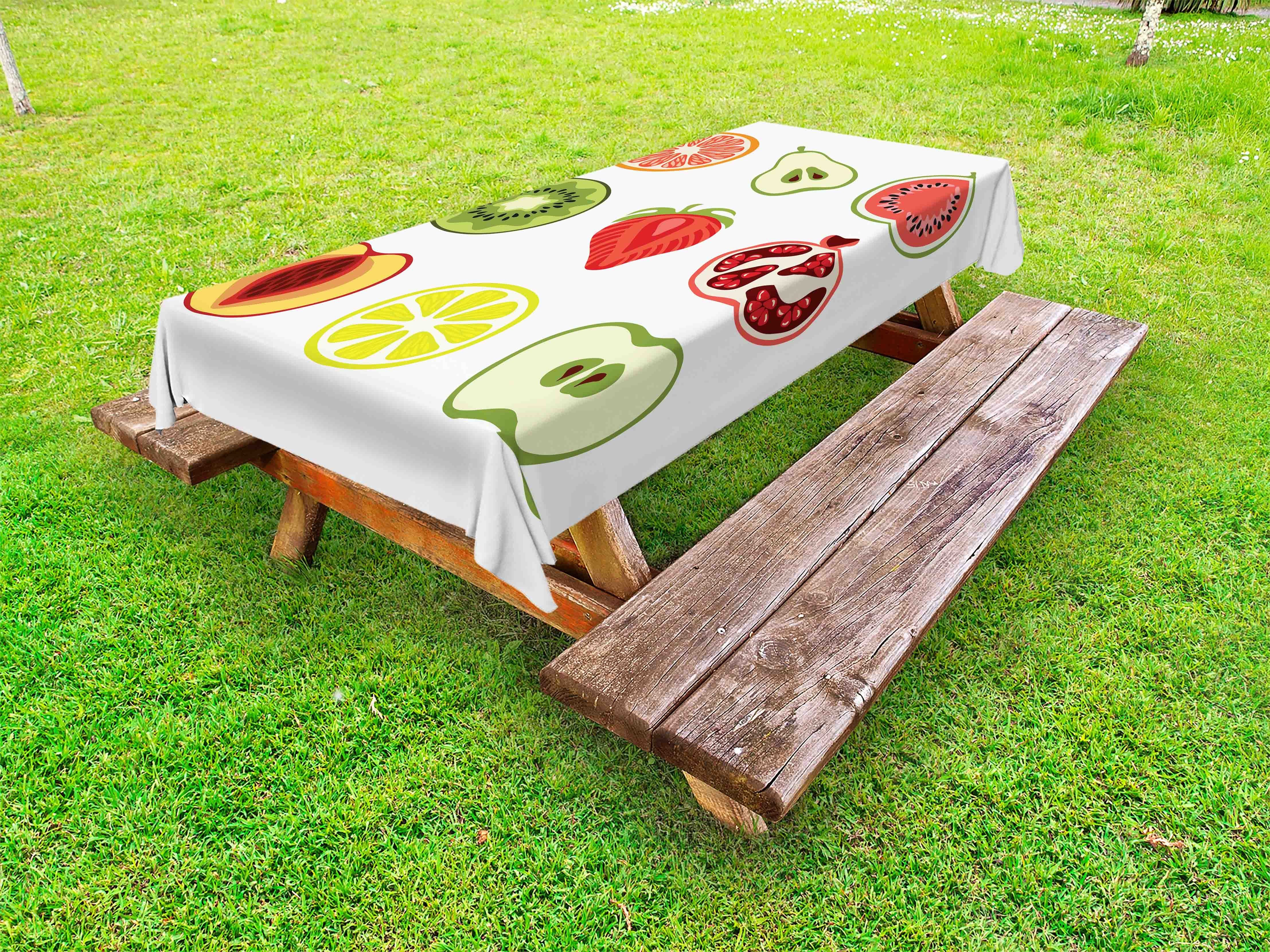 Abakuhaus Tischdecke dekorative waschbare Picknick-Tischdecke, Obst Kiwi-Erdbeere-Apfel-Pfirsich