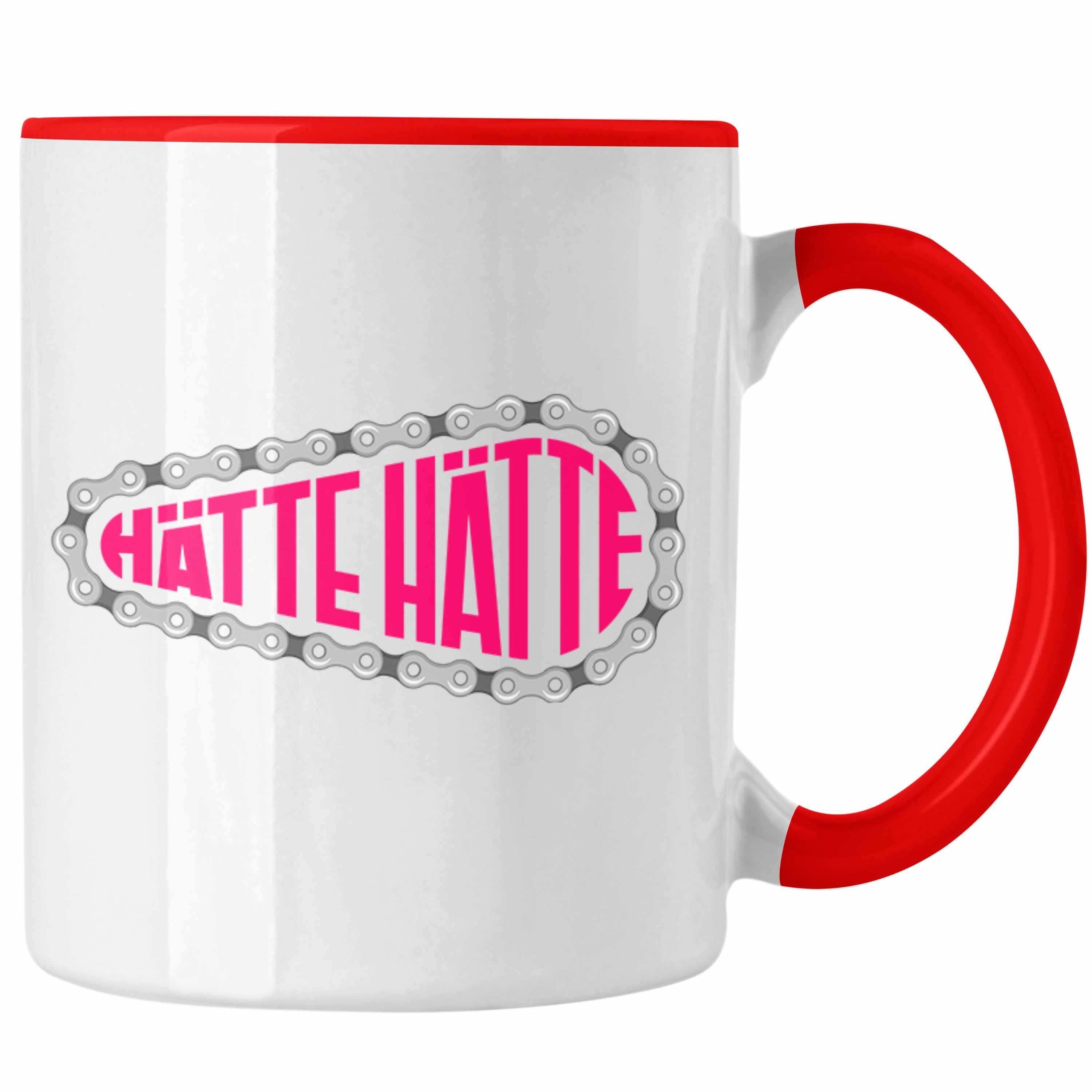 Trendation Tasse Trendation - Hätte Hätte Fahrradkette Tasse Geschenk Frauen Radfahrerin Fahrradfahrerin Bikerin Geschenkidee Spruch Lustig Geburtstag Rot