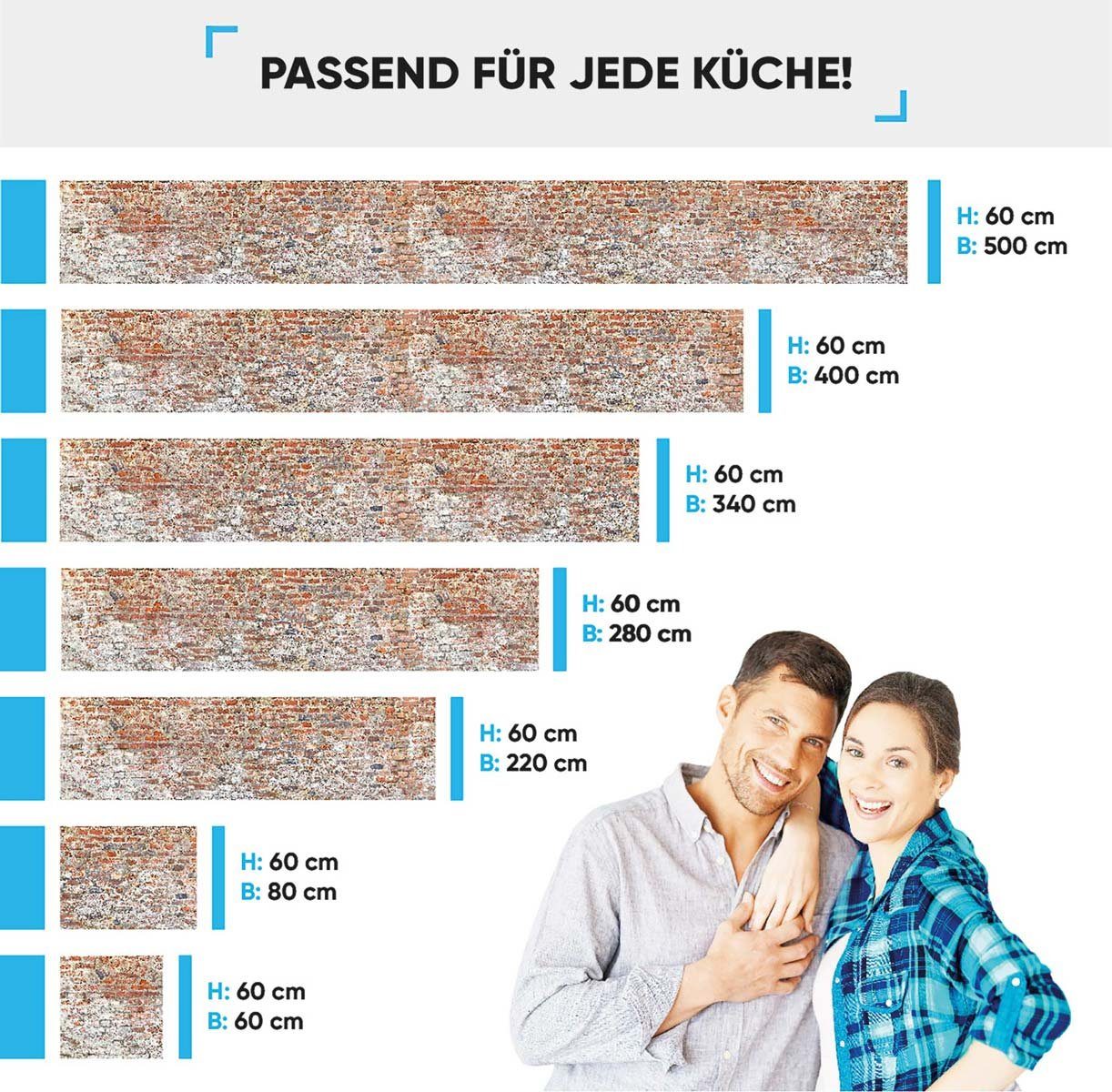 Spritzschutz selbstklebend Ziegelmauer - PET Küchenrückwand - danario Alte Folie Glasoptik versteifte - Küche
