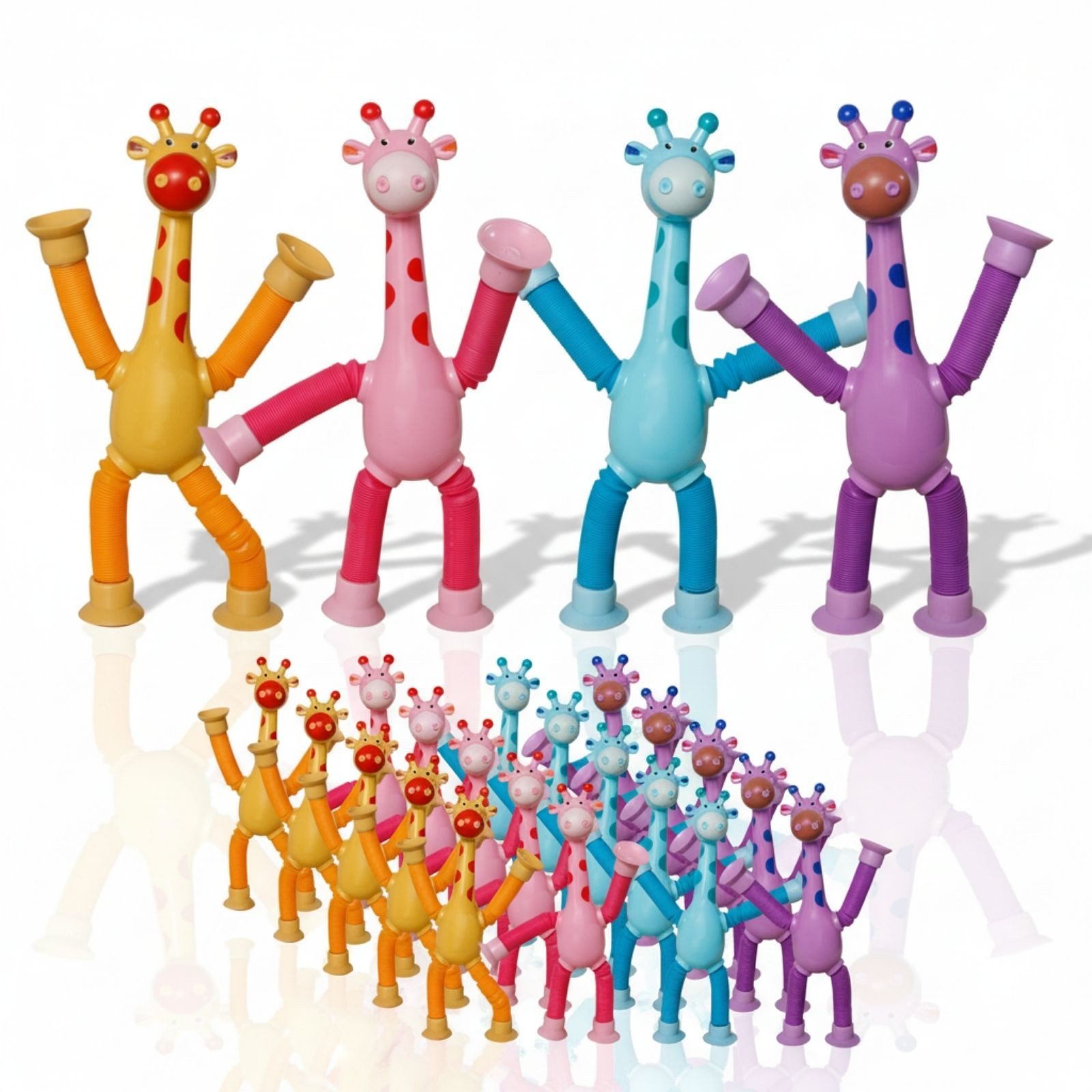 alldoro Spielfigur 24 flexible Giraffen-Spielfiguren mit ausziehbaren Armen & Beinen, Glieder aus dehnbaren Teleskop Pop-Röhren mit Saugnapf zum Haften
