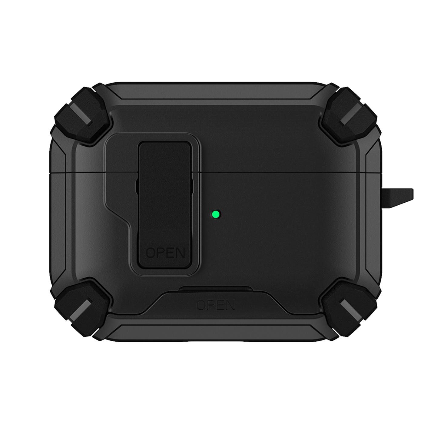 CoolGadget Kopfhörer-Schutzhülle Defender Hülle für Apple AirPods 4 magnetisch mit Karabiner, 360° Full-Body Case Schutzhülle Handy Standfunktion magnetisch ladbar