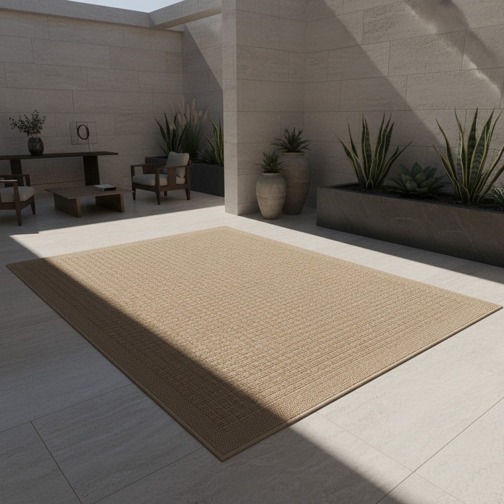KADIMA DESIGN Outdoorteppich KASBERG Wetterfest UV-Beständig Balkon Waschbar Vintage Langlebig, Läufer, Höhe: 3 mm, Beige, 80x150 cm, Strapazierfähig Balkontepp – Bild 4 von 5