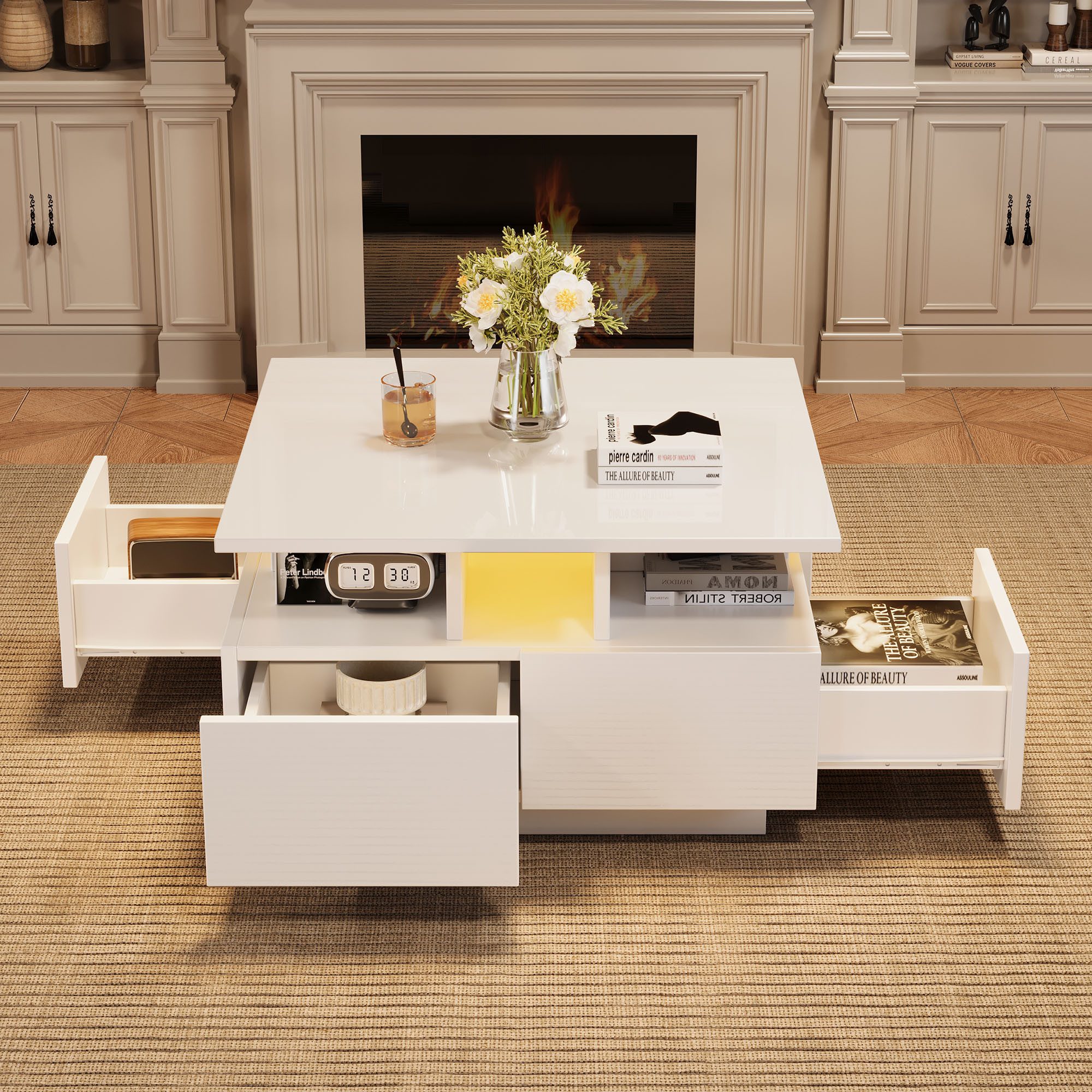 HAUSS SPOLE Couchtisch hochglanz Kaffeetisch mit LED Licht, Sofatisch mit4 günstig online kaufen