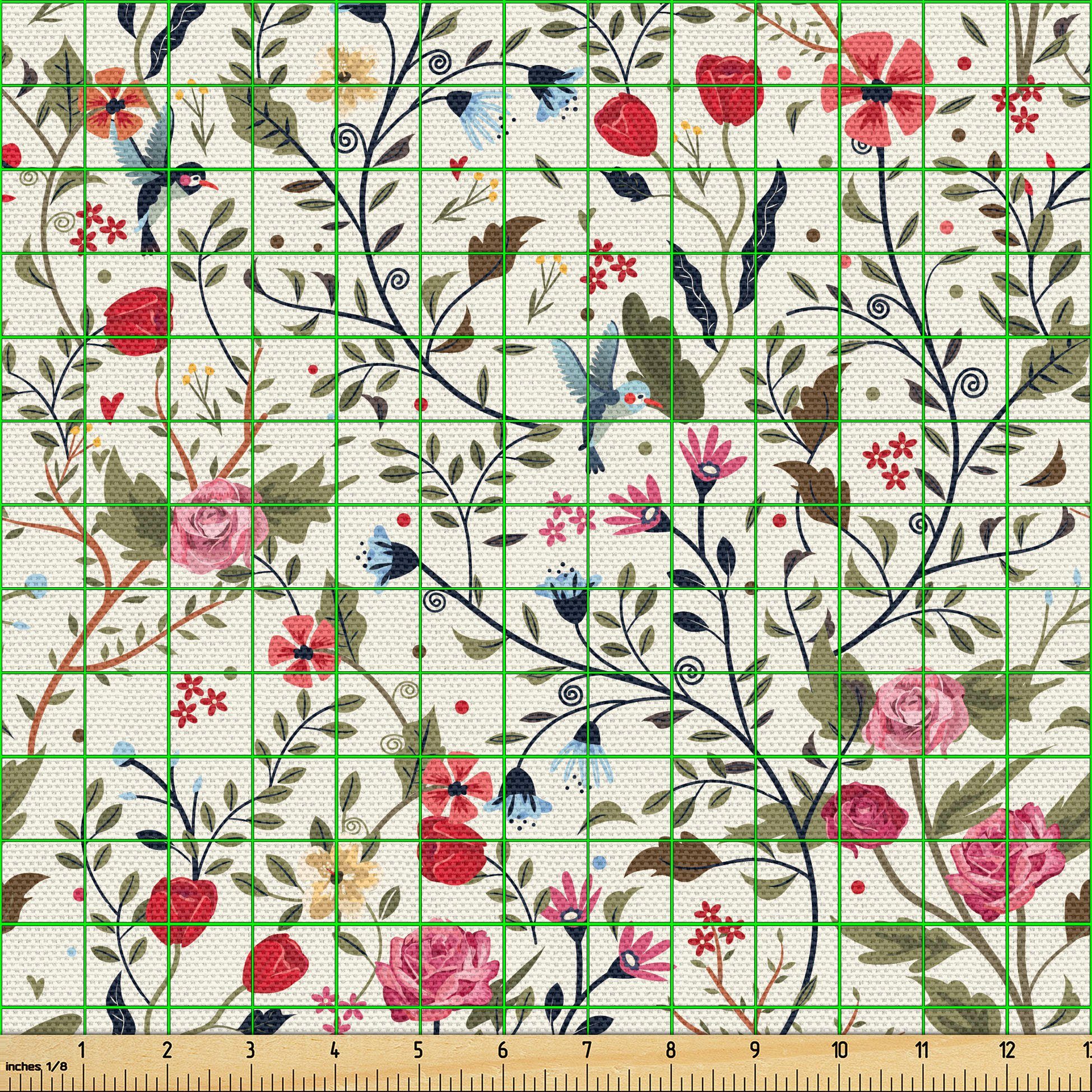 Thumbnail - Abakuhaus Stoff Schön Gewebten Stoff für Polster und Wohnaccessoires, Blumen Vögel Rosen-Tupfen