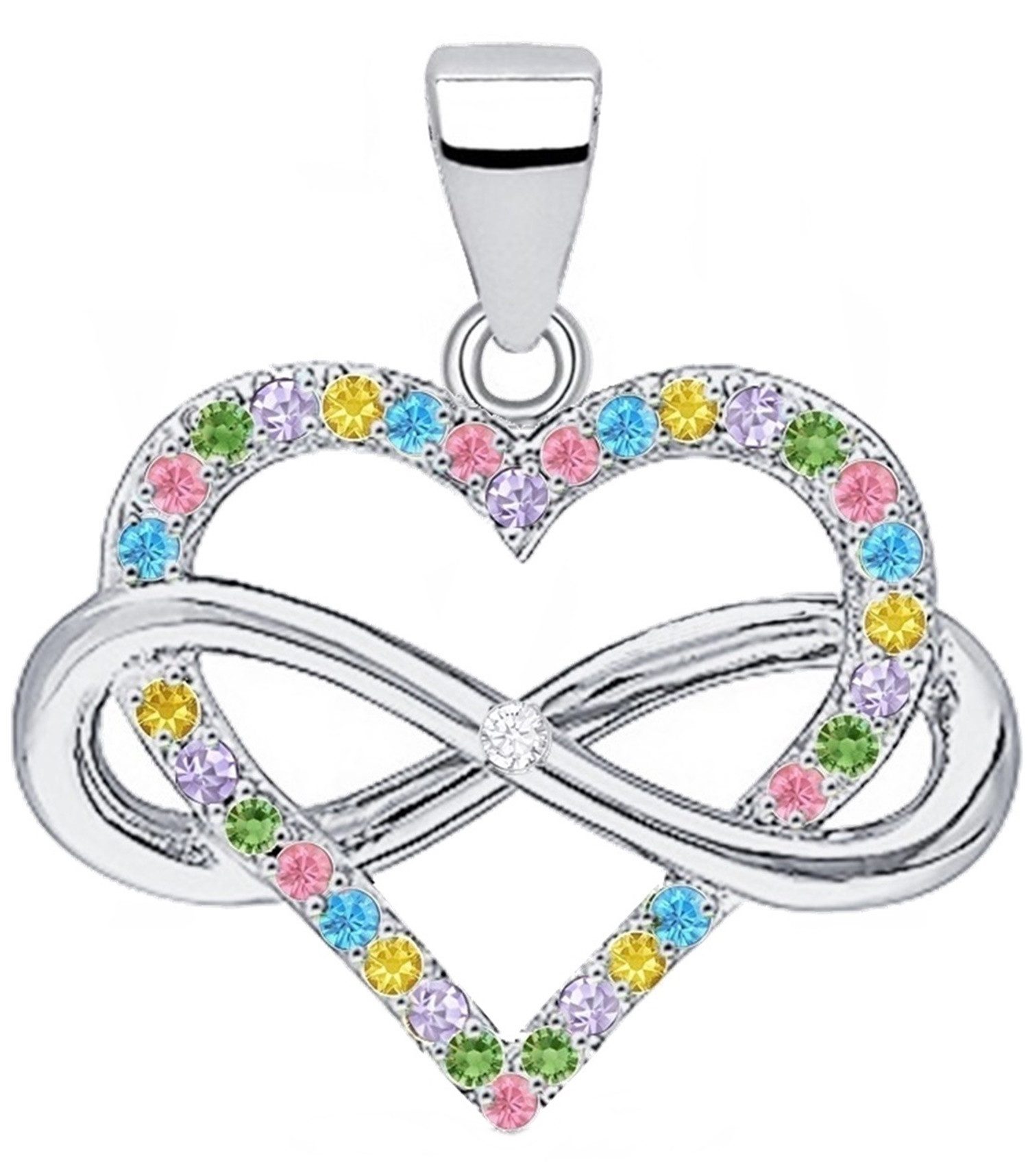 Goldene Hufeisen Herzanhänger Herz Unendlichkeit Anhänger 925 Sterling Silber mit Zirkonia Kristall (1 Stück, inkl. Etui), Rhodiniert, Pavefassung