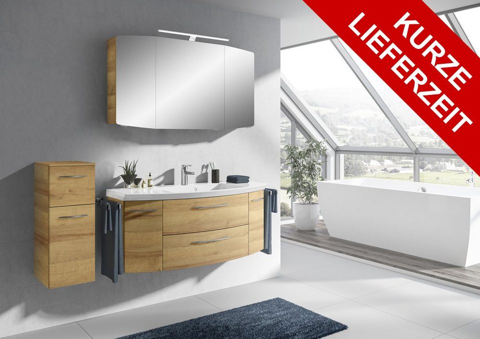PELIPAL Badmöbel-Set Cassca Sprint, (4-St), Spiegelschrank + Waschtisch +  Unterschrank + Highboard Weiß Hochglanz SET-015-22