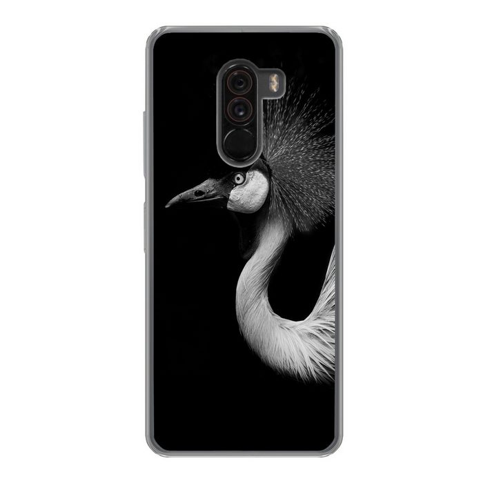 MuchoWow Handyhülle Kranich - Schwarz - Weiß - Vogel - Tiere Phone Case Handyhülle Xiaomi Pocophone F1 Silikon Schutzhülle