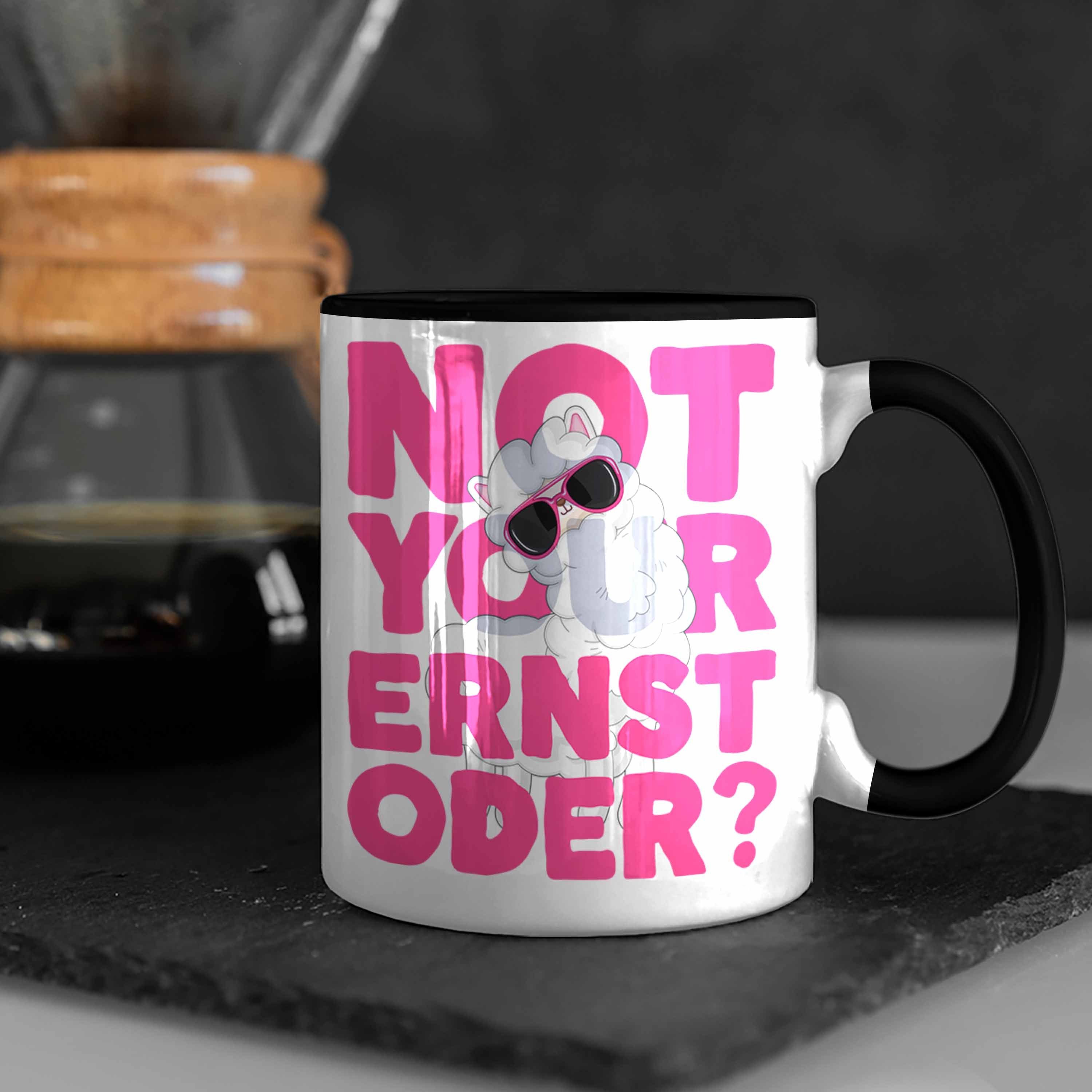 Trendation Tasse Not Your Ernst mit Llama Oder Tasse Pink für Frauen Schwarz Kaffeetasse Spruch