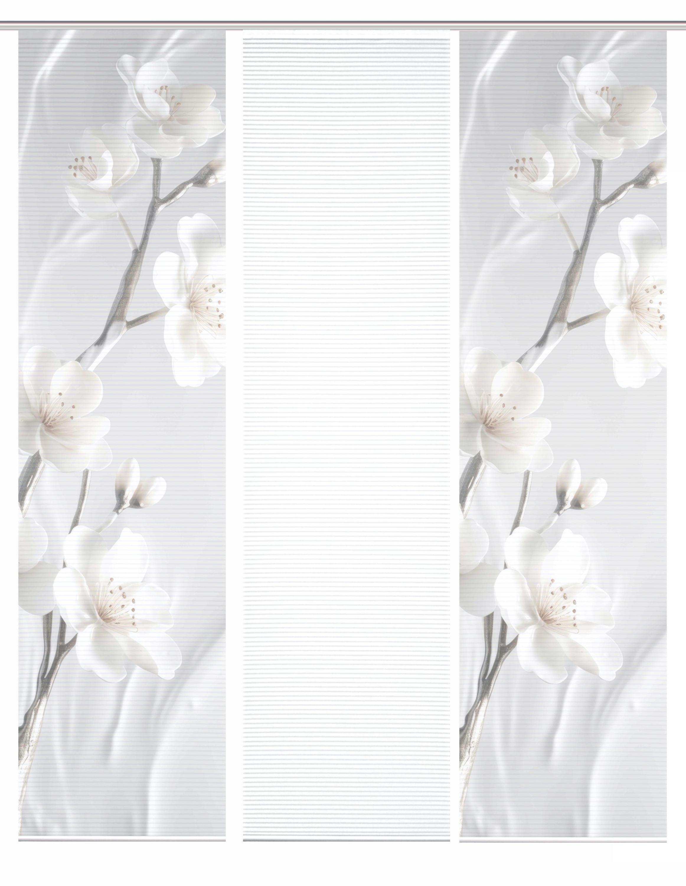 HOME WOHNIDEEN Schiebegardine LAIRA Schiebegardine recyceltes Polyester, 245x60 cm, Blumendruck (3 St), Paneelwagen, halbtransparent, Polyester (recycelt) Polyester