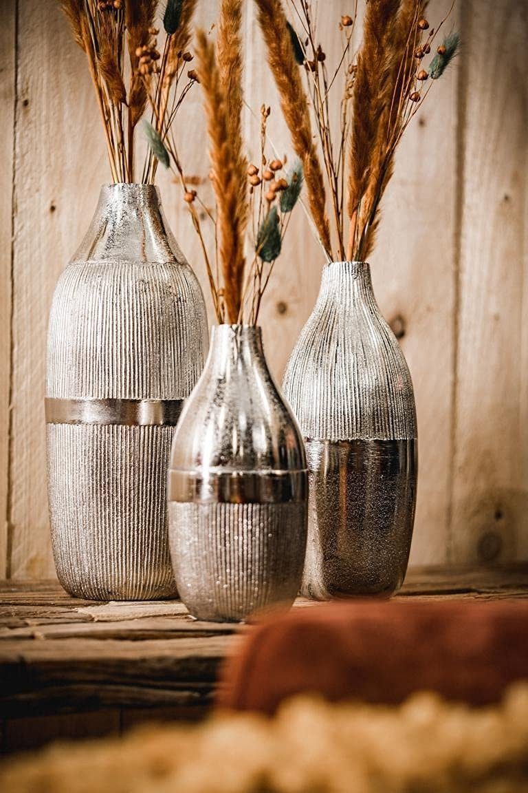 MichaelNoll Dekovase Vase 3er Set Pokalvase Dekovase Aluminium Deko - 20,5 / 25 / 31 cm
