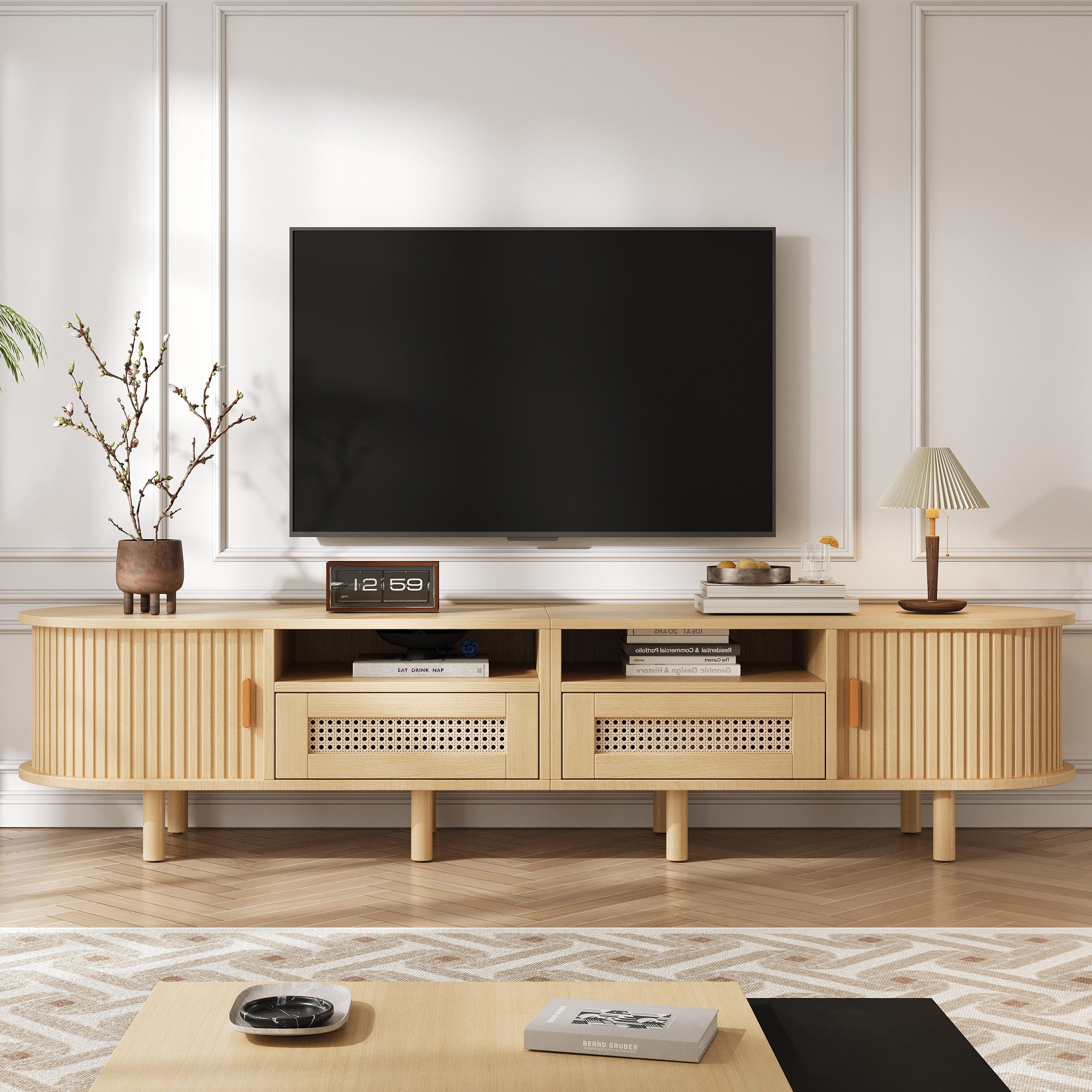 STILVORA Wohnzimmer-Set mit Rattanschubladen,TV-schrank Fernsehschrank mit Schiebetüren, (1-St)
