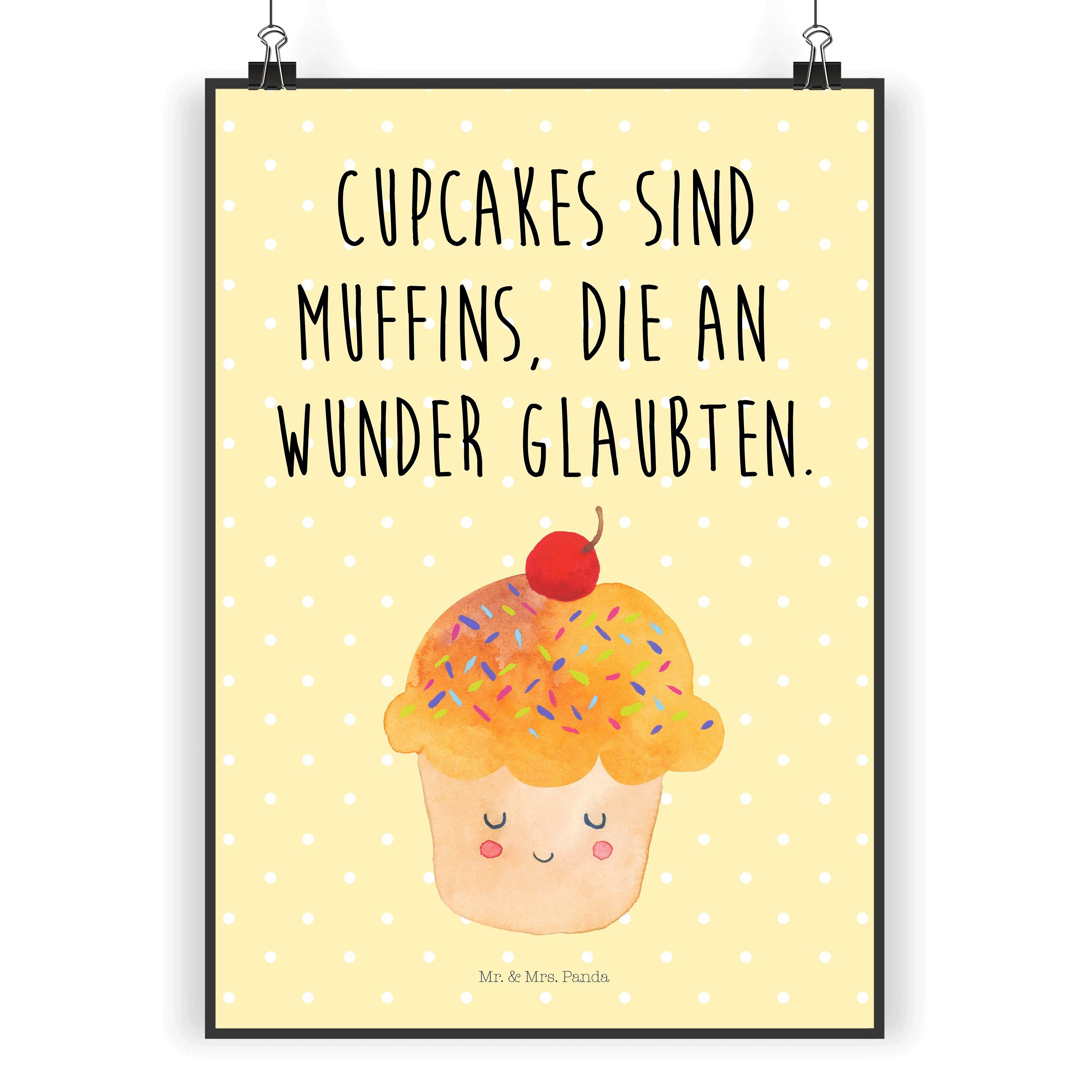 Mr. & Mrs. Panda Poster DIN A5 Cupcake - Gelb Pastell - Geschenk, Poster, Wandposter, Wunder, Cupcake (1 St), Lebendige Farben