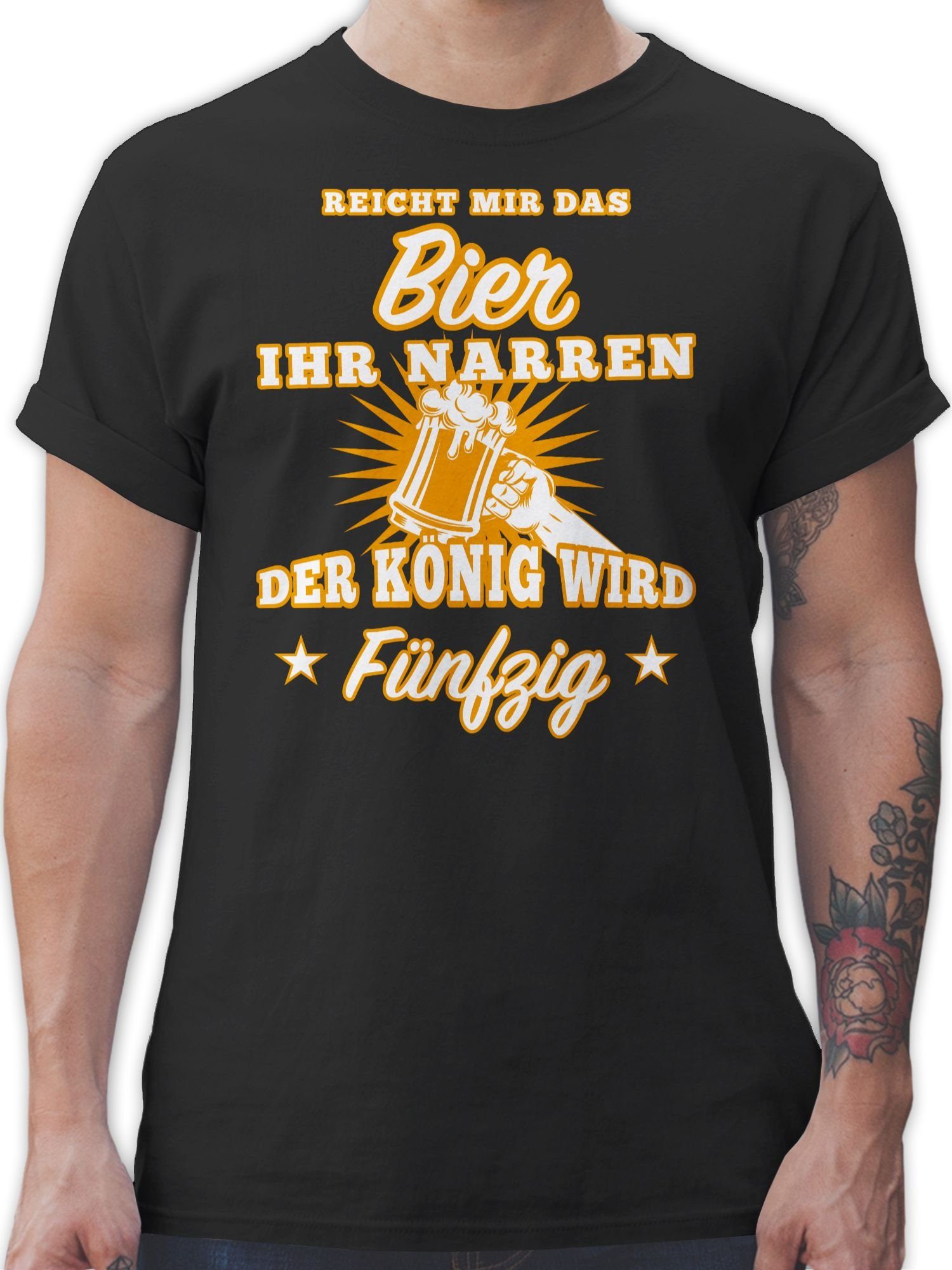 Shirtracer T-Shirt Reicht mir das Bier ihr Narren Fünfzig 50. Geburtstag 01 Schwarz