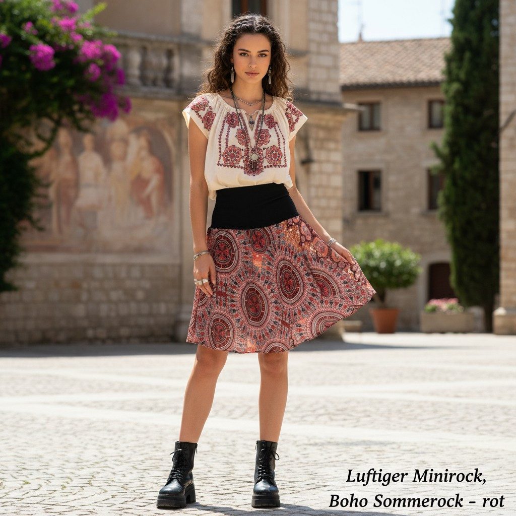 Guru-Shop Minirock Luftiger Minirock, Boho Sommerrock - rot Boho günstig online kaufen