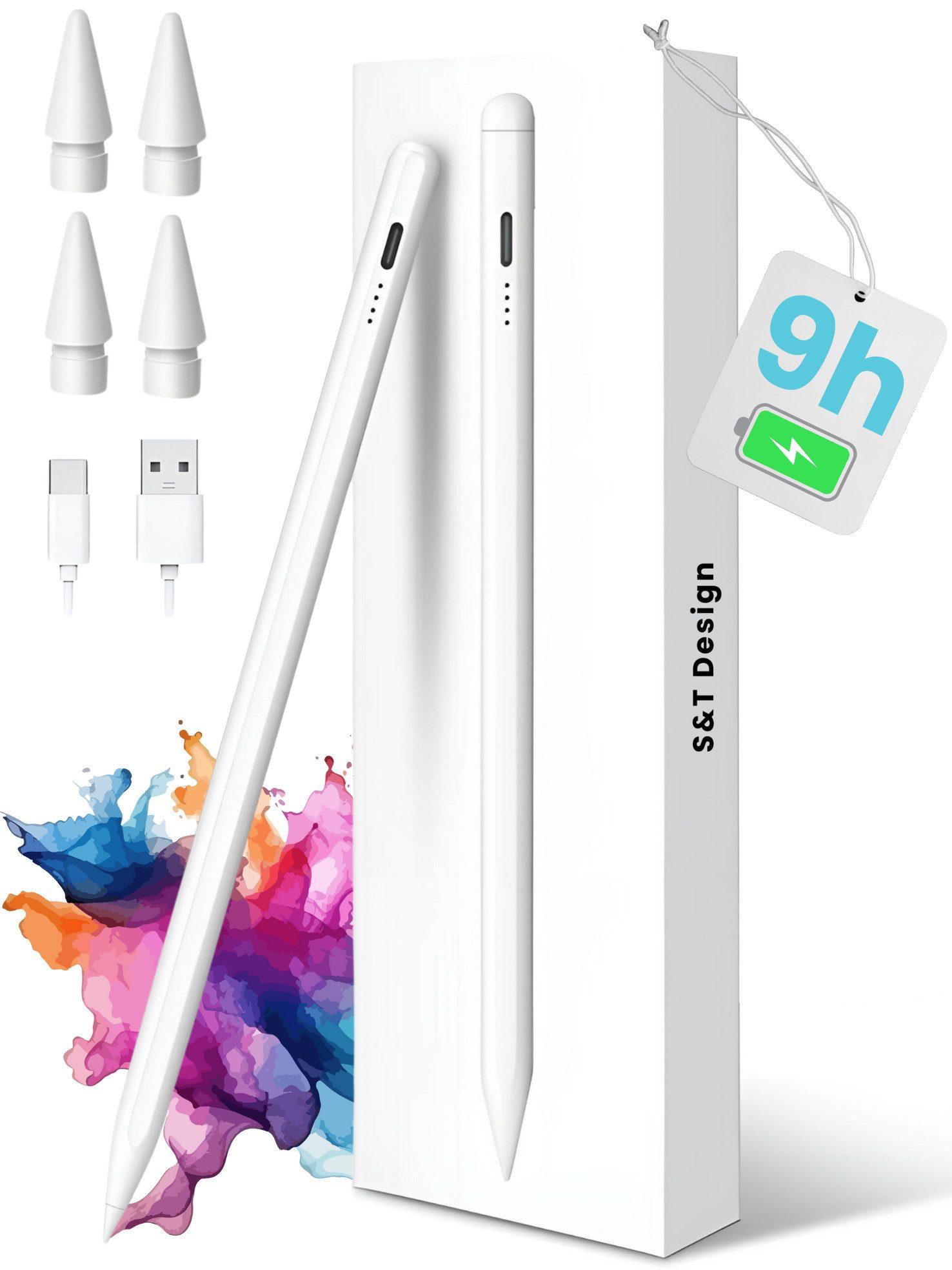 S&T Design Eingabestift Stift für iPad USB-C (2018-2024) Schnellladen für Apple iPads (2018-2024) Планшетыtift Stylus Pencil 2. Generation Pen USB-C