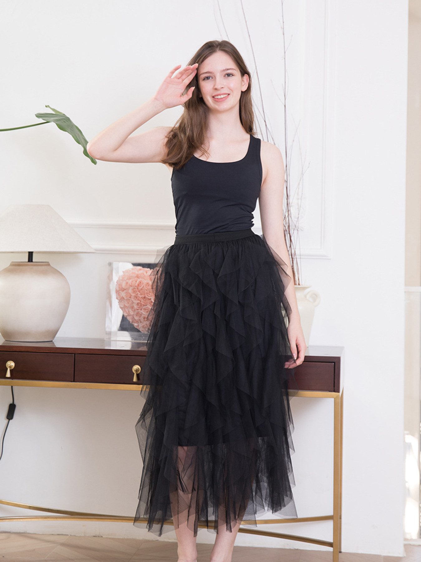 DEBAIJIA Meshrock Damen eleganter langer Rock günstig online kaufen