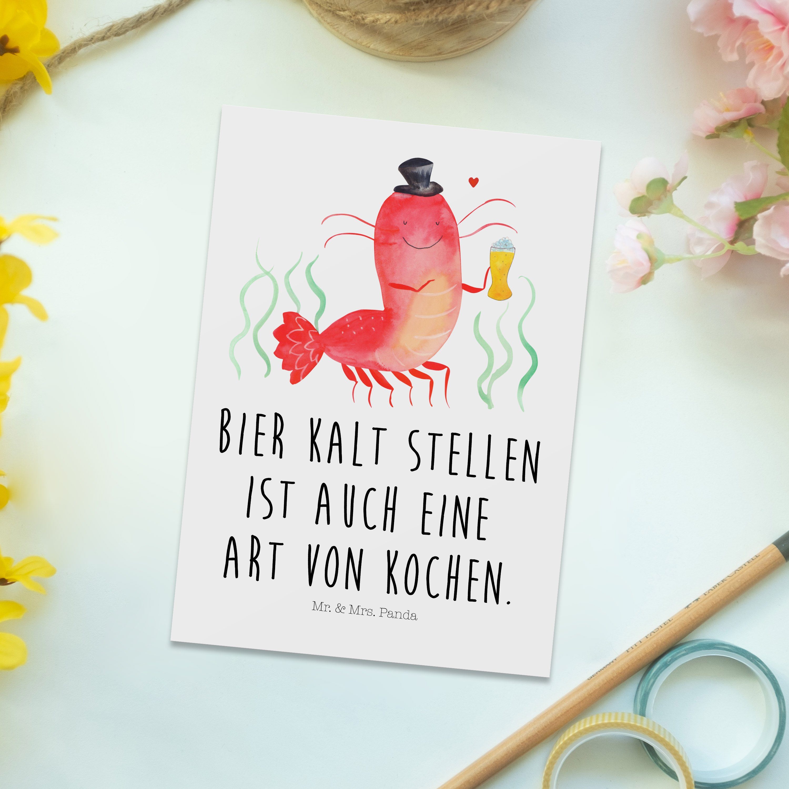 Mr. & Mrs. Panda Postkarte mit - Ur Weizen Meer, Hummer Bierliebhaber, - Weiß Geschenk, Garnele