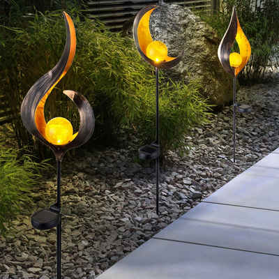 etc-shop Gartenleuchte, LED-Leuchtmittel fest verbaut, 3er Set Design LED Solar Leuchten Außen Beleuchtung Dekoration Steck