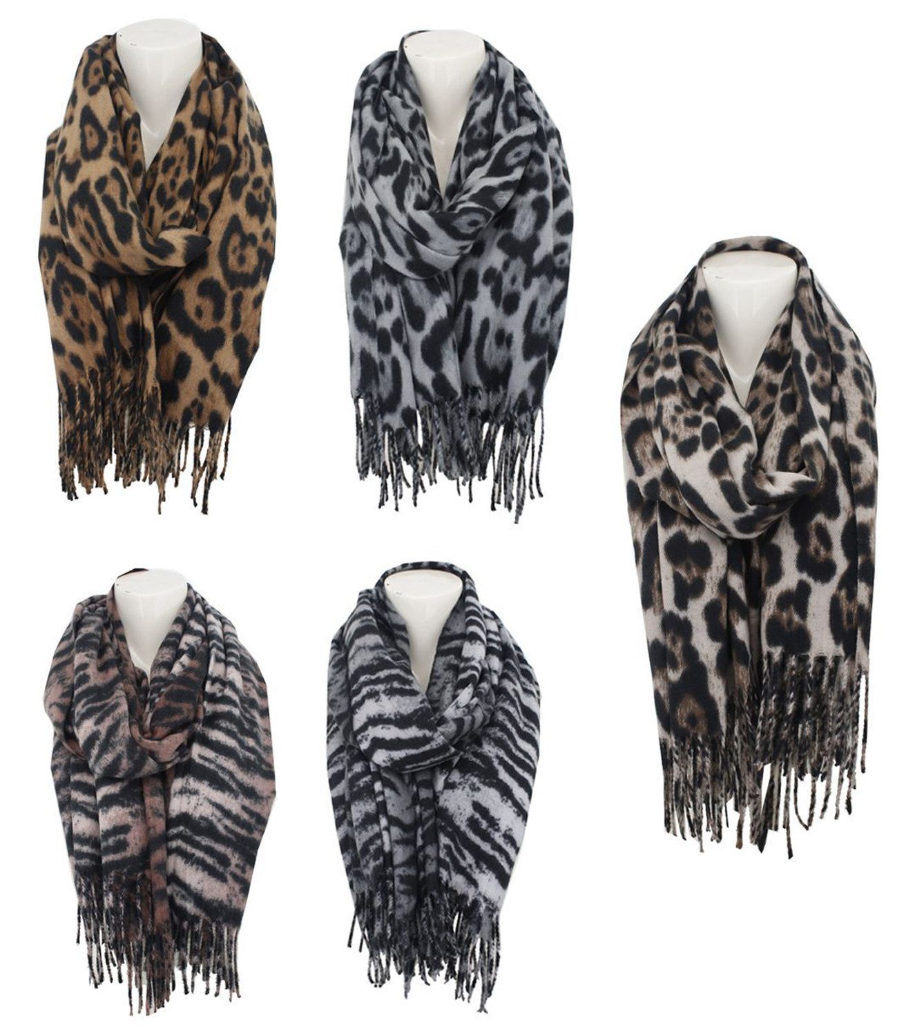 chic4home Schal Winter Weave, (1-St. 1-teilig), Damen Schal ca.70x180cm Leoparden oder Tiger weiches Kaschmir-Gefühl
