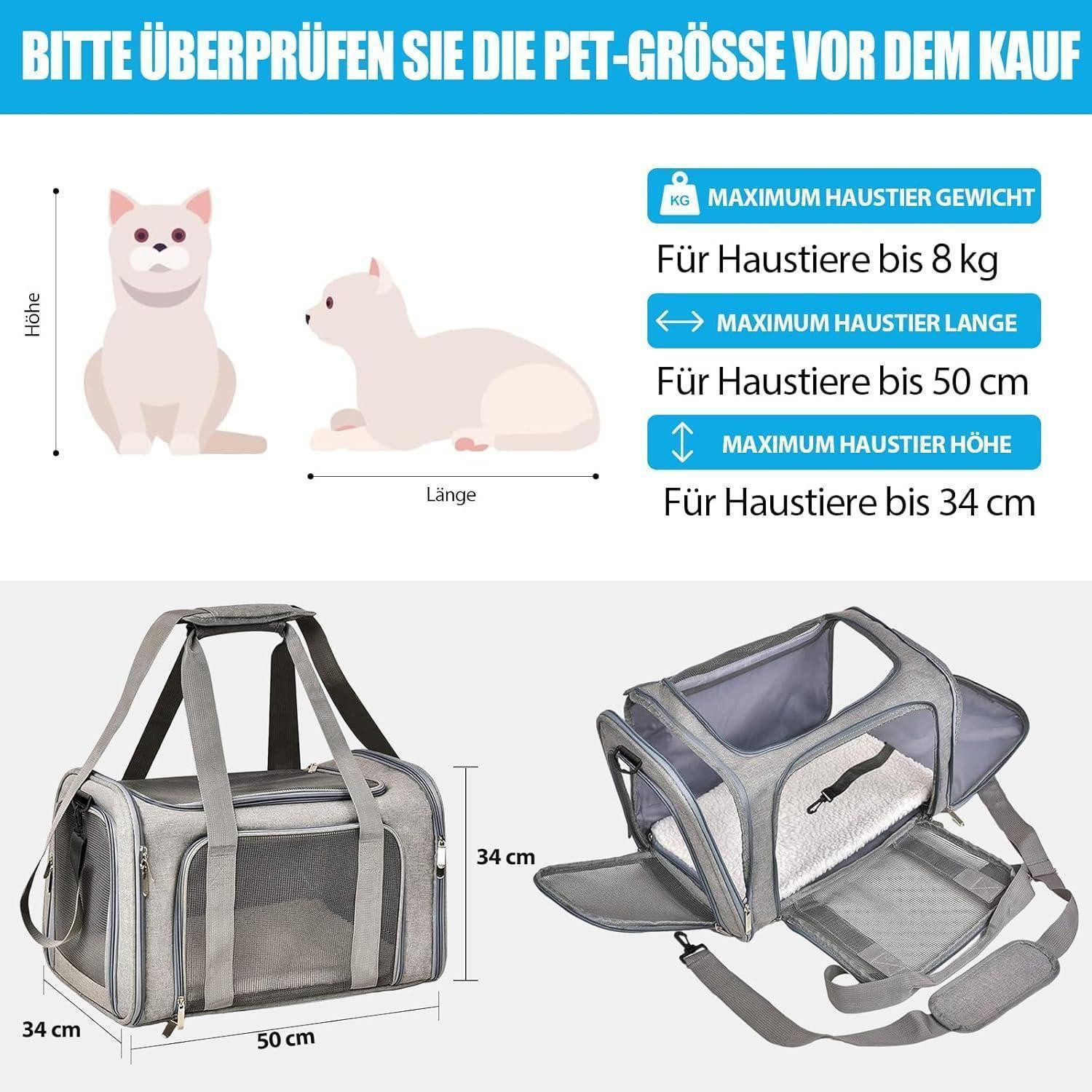 LuxusKollektion Tiertransporttasche Transporttasche Katze Hund faltbar 8kg Grau L 50 x B 34 x H 34 cm