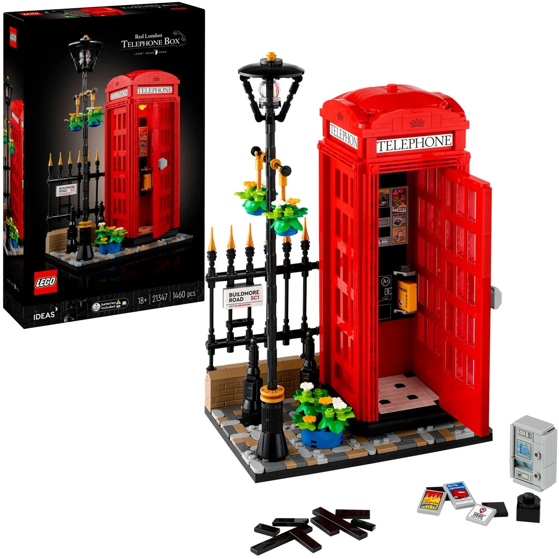 LEGO® Ideas - Rote Londoner Telefonzelle (21347) Konstruktions-Spielset, (Modell zum Aufstellen, 1460 St., Telephone Box)
